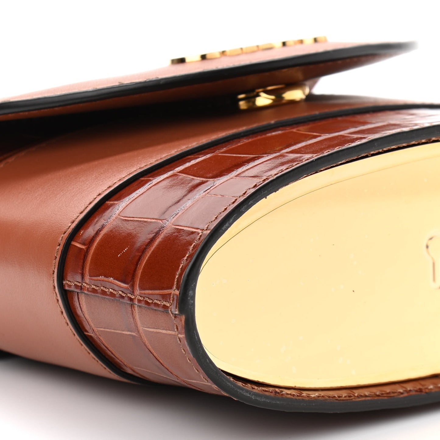 Calfskin Crocodile Embossed Small Aby Lock Chestnut Brown