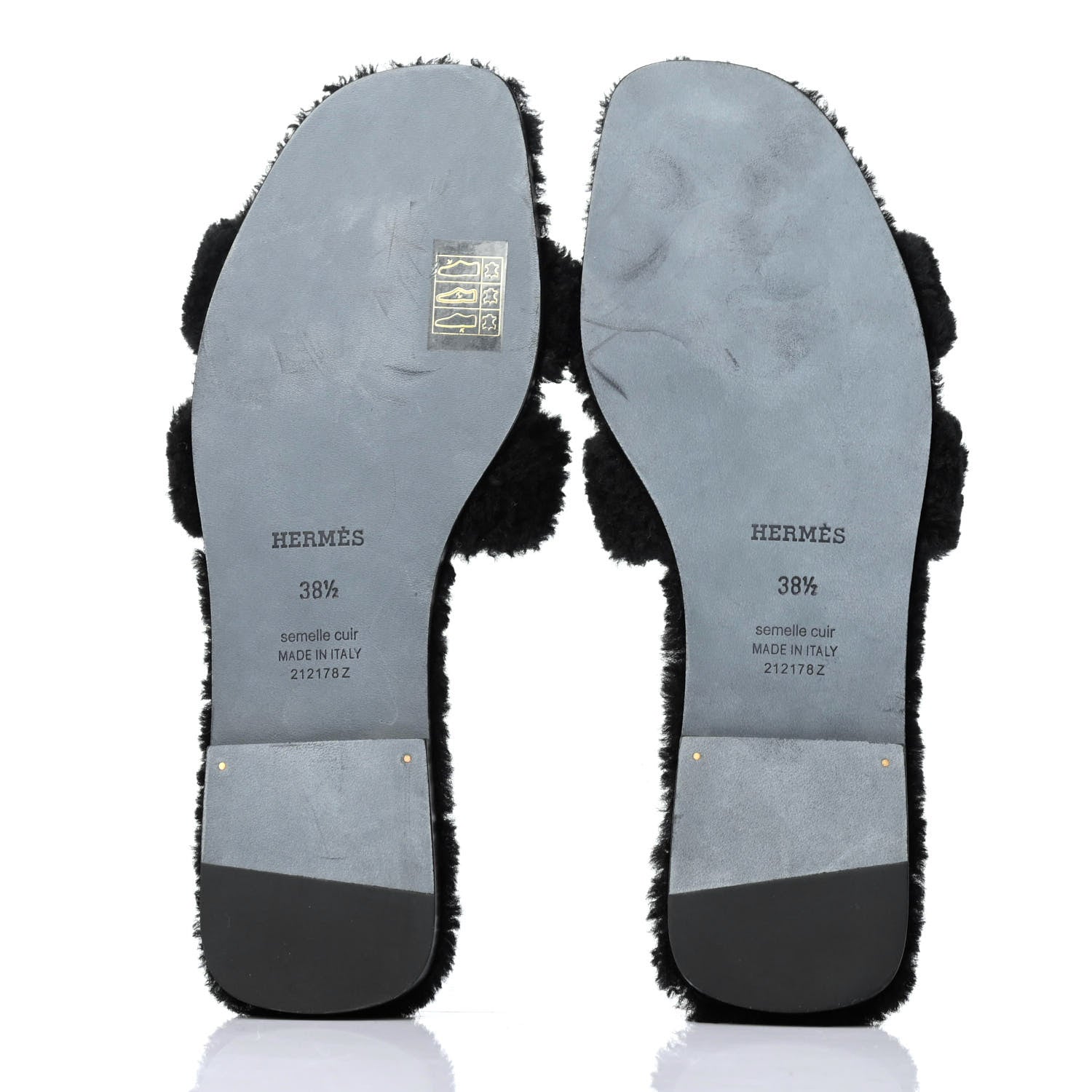 Hermes Woolskin Oran Sandals 38.5 Black 4 of 7