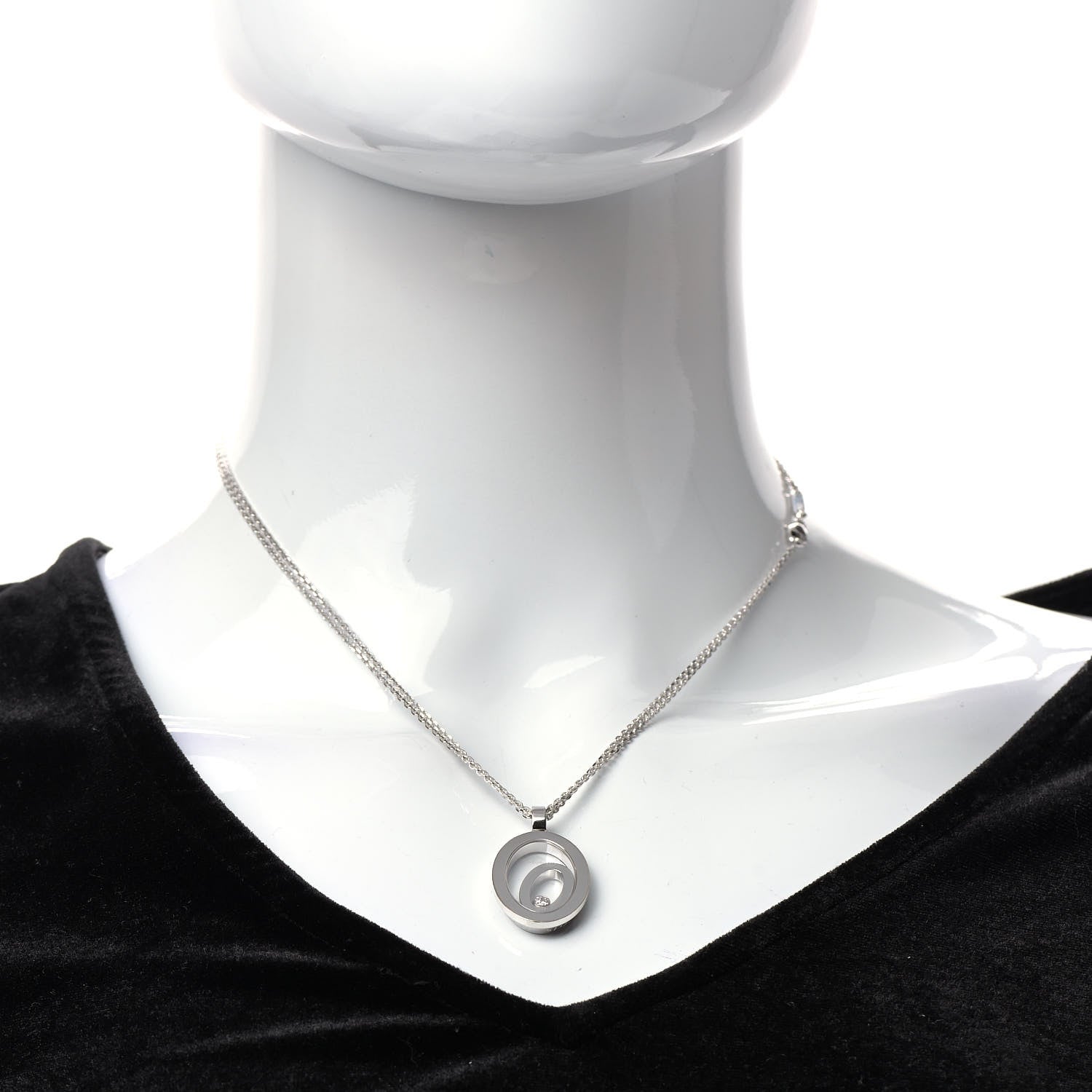 Chopard 18K White Gold Happy Diamonds Oval Pendant Necklace 2 of 10
