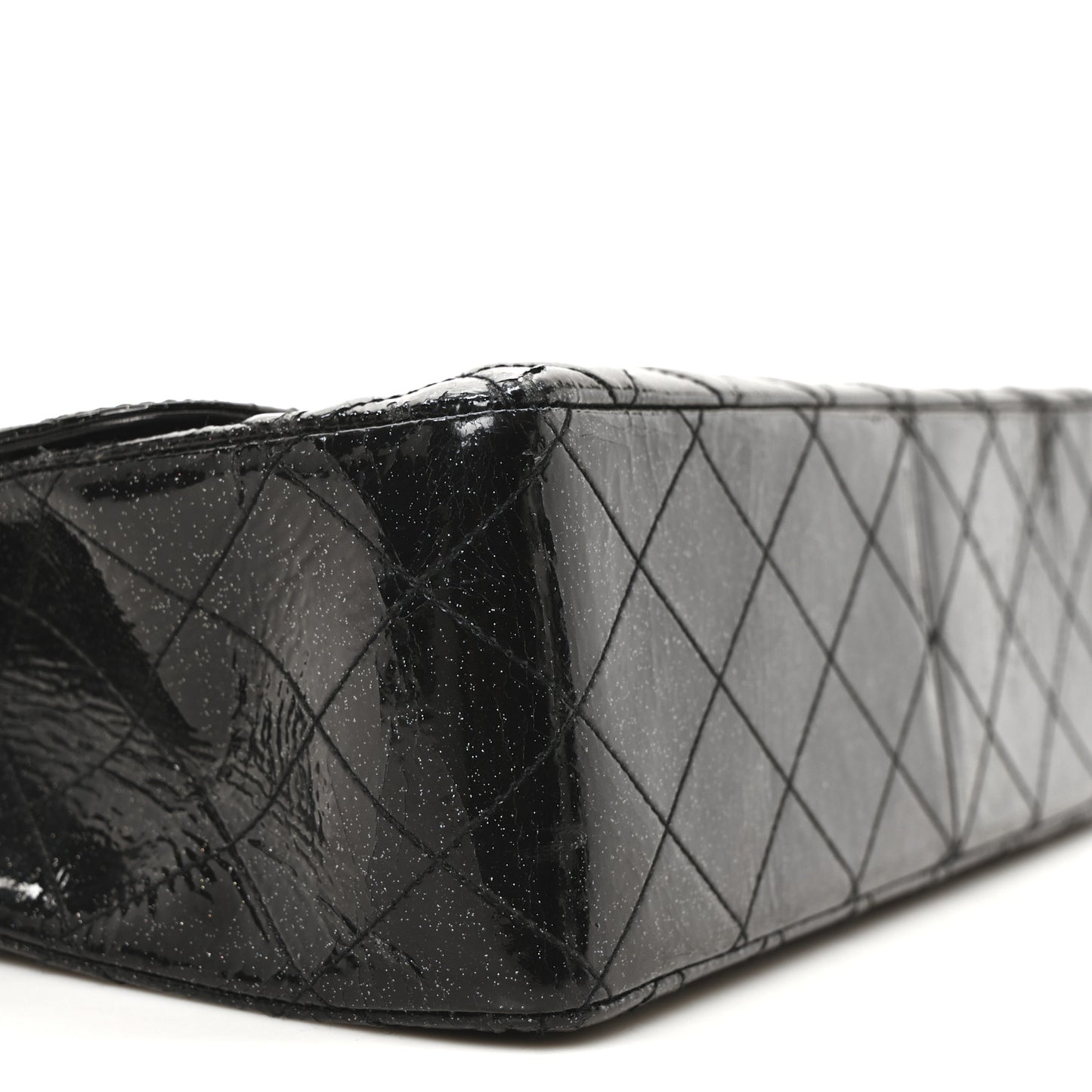 Patent Quilted Sparkle Glitter Jumbo Single Flap Black