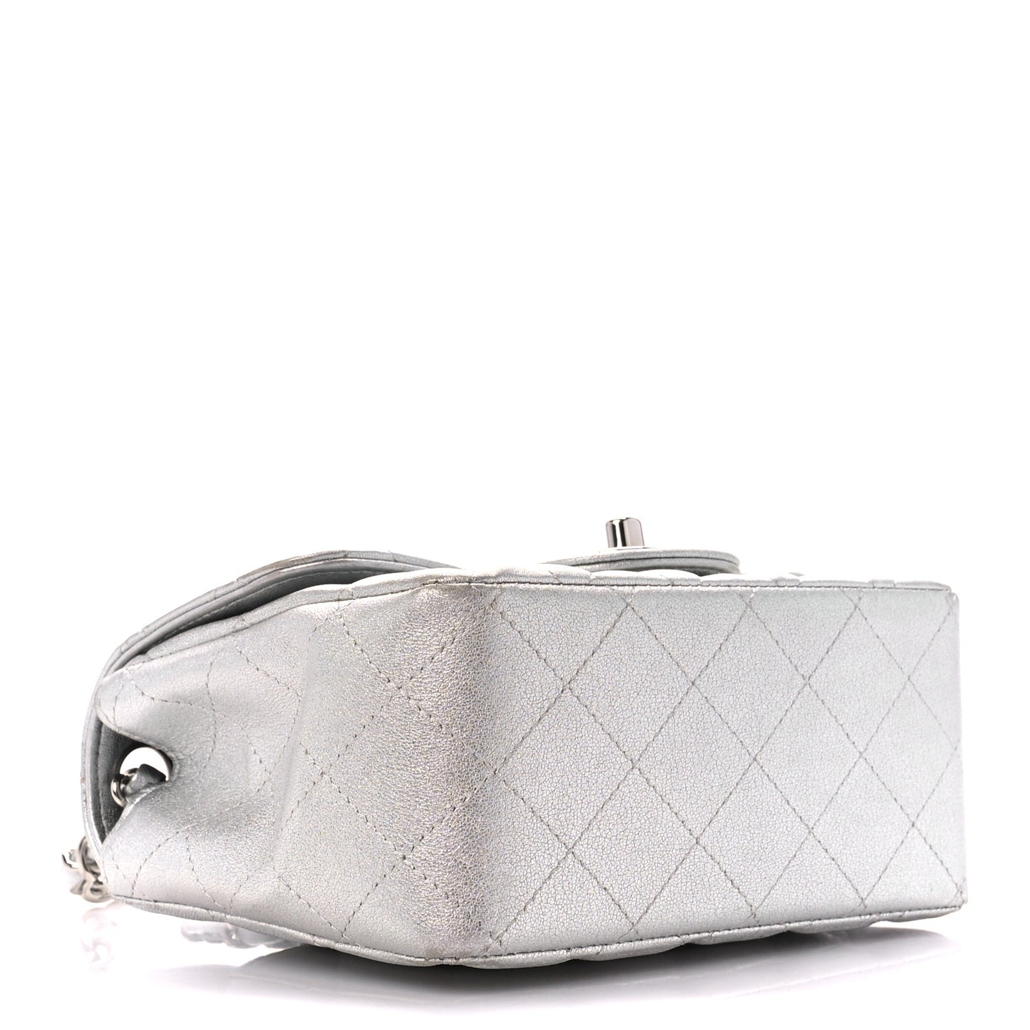 Metallic Lambskin Quilted Mini Square Flap Silver