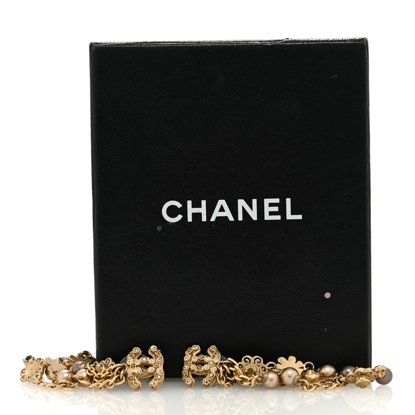 Chain Pearl Flower Dangle Earrings in Gold Gold