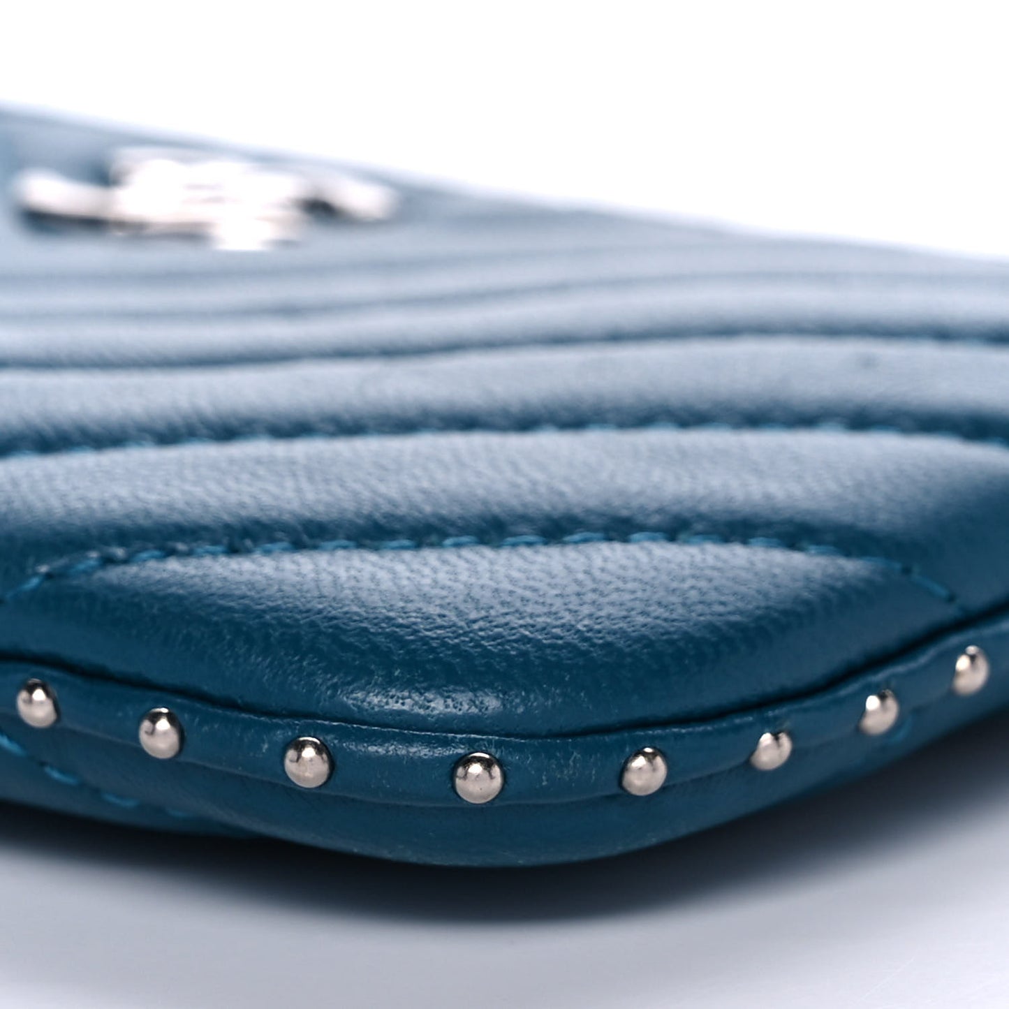 Lambskin Chevron Quilted Studded Small Cosmetic Case Blue