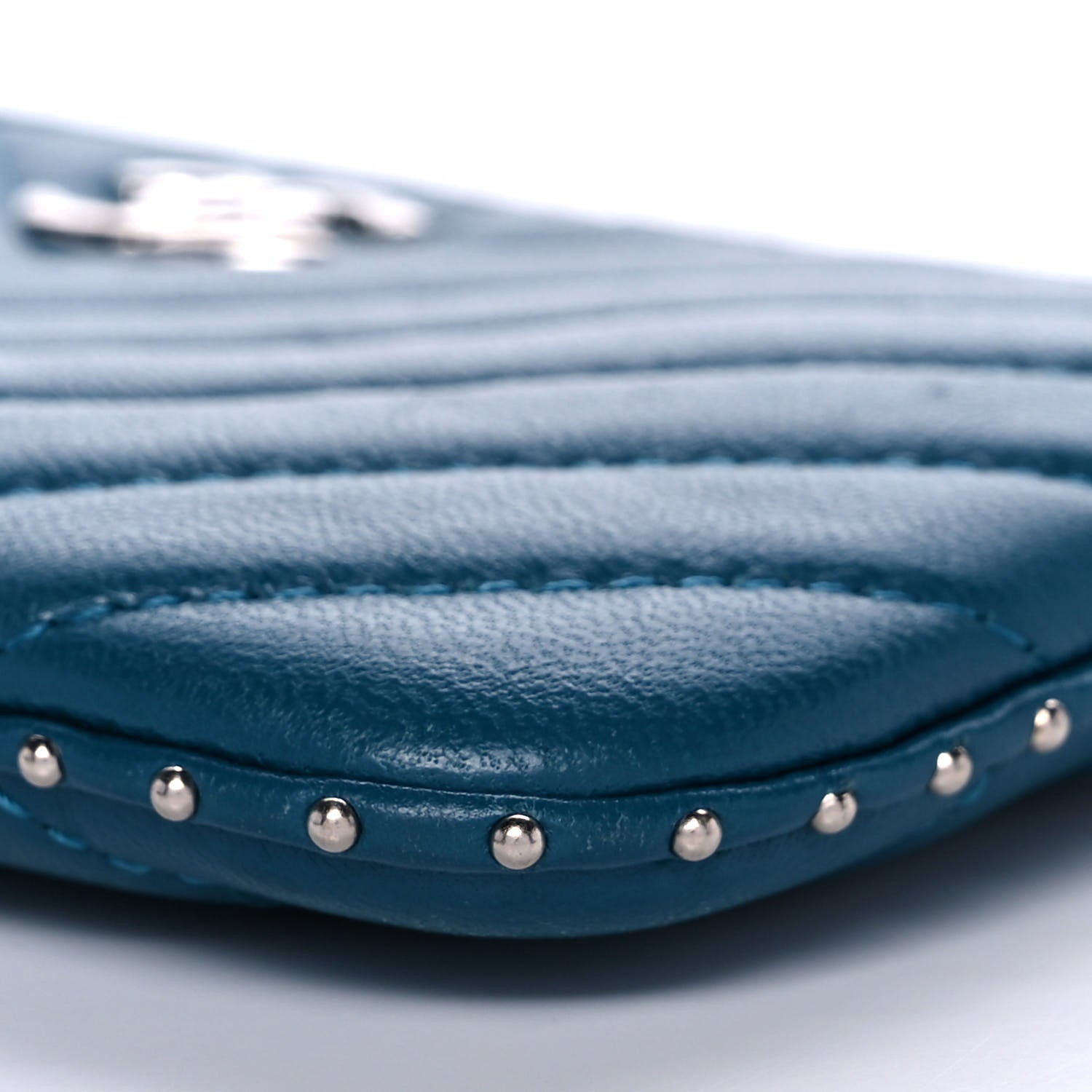 Chanel Lambskin Chevron Quilted Studded Small Cosmetic Case Blue 6 of 14