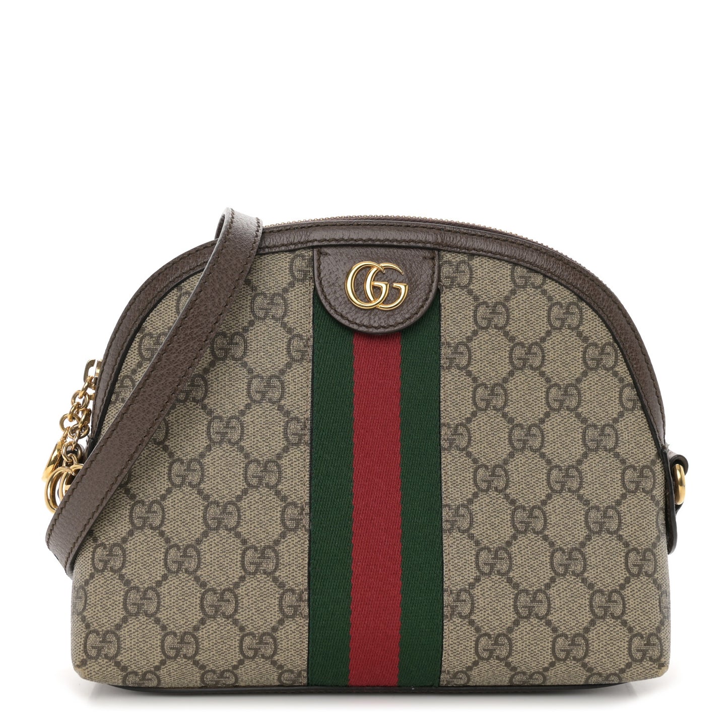 GG Supreme Monogram Textured Dollar Calfskin Web Small Ophidia Dome Shoulder Bag Beige Ebony New Acero