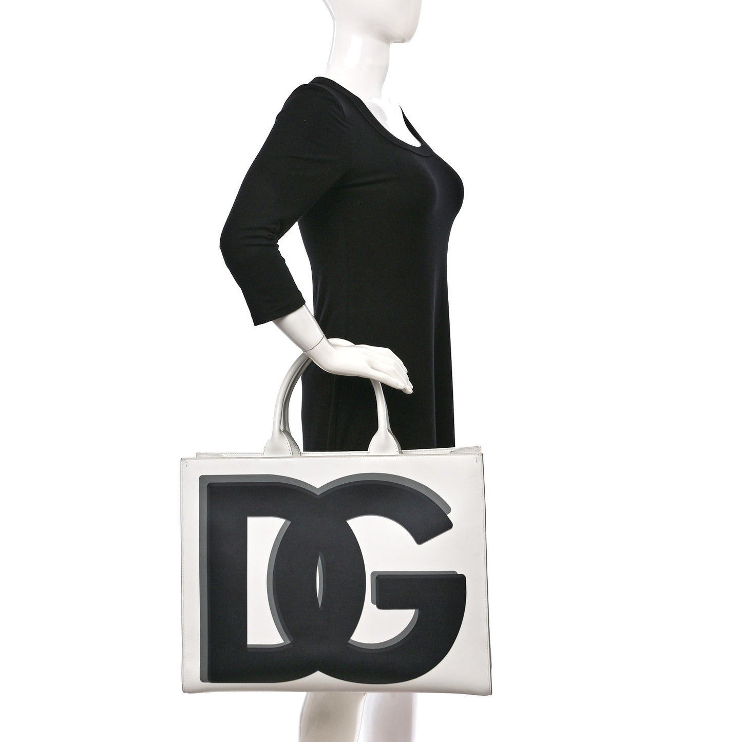 Calfskin Medium DG Daily Shopper Tote Black White