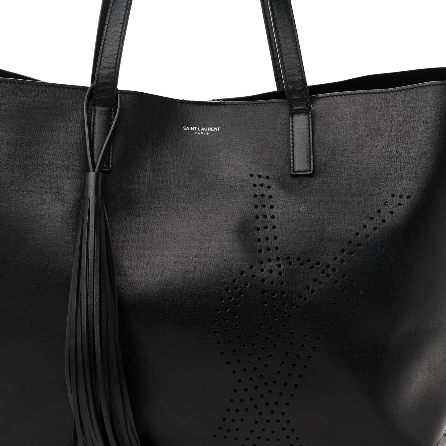 Vintage Calfskin Perforated East West Shopping Tote Black
