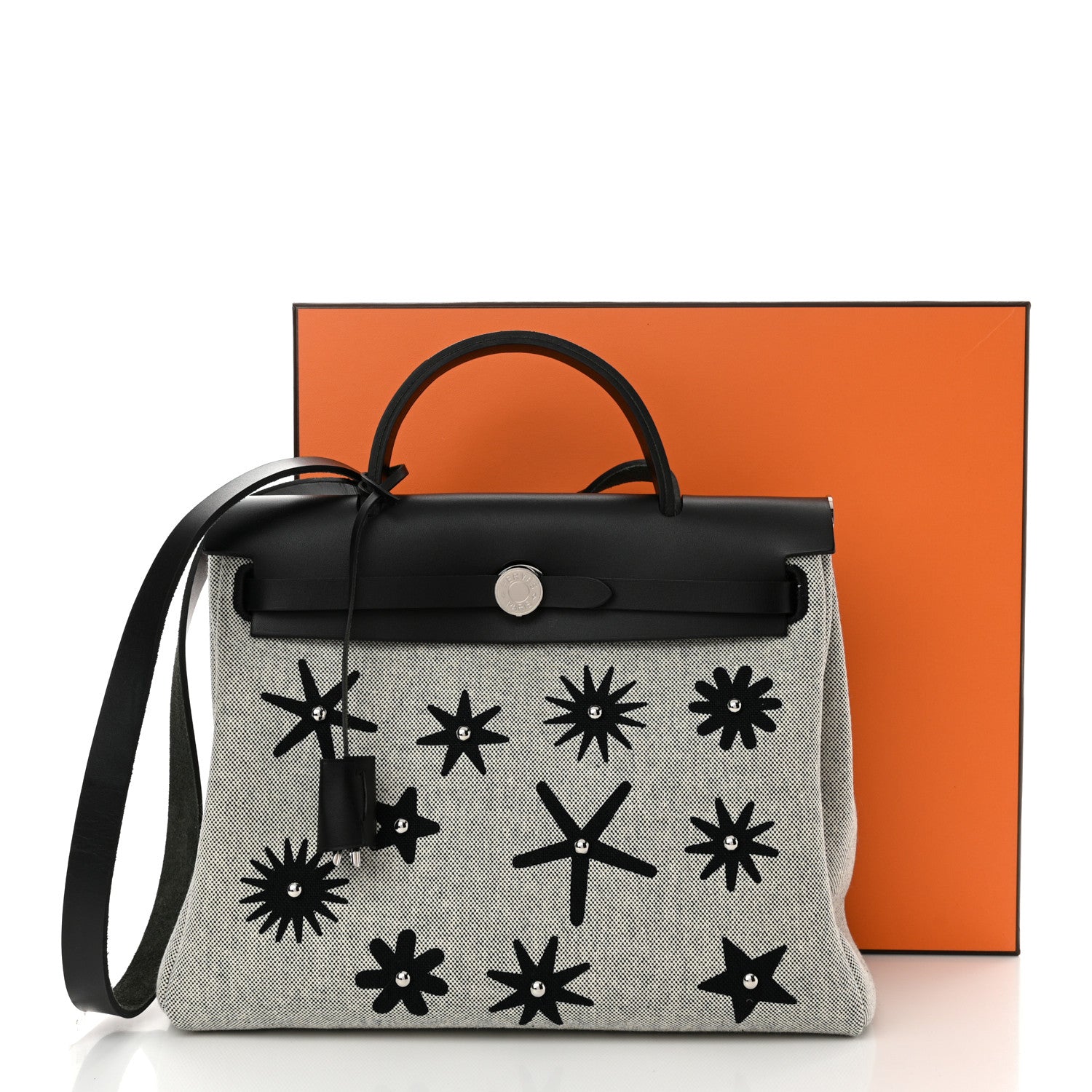 Hermes H Plume Canvas Vache Hunter Circuit Rider Hobnailed Herbag Zip Retourne 31 PM Black Ecru 12 of 12