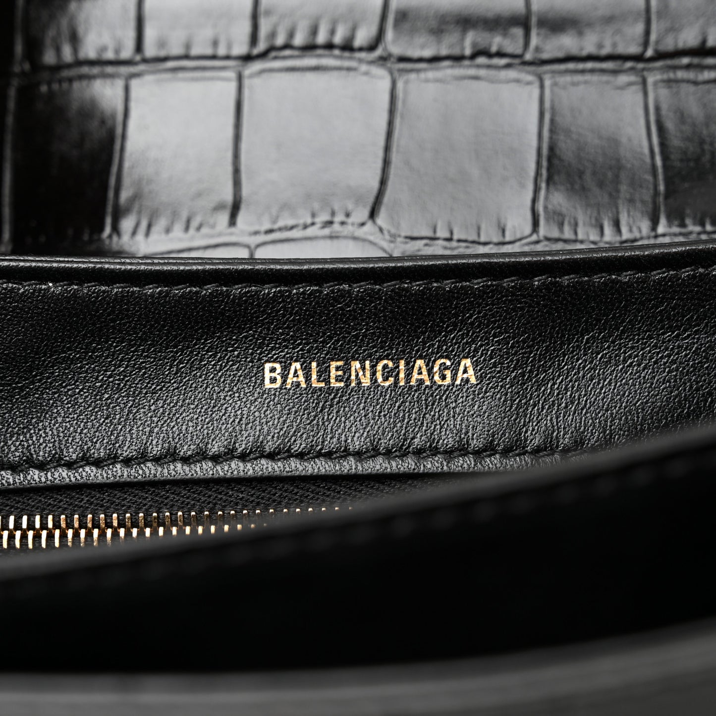 Shiny Extra Supple Calfskin Crocodile Embossed Small Triplet Bag Black
