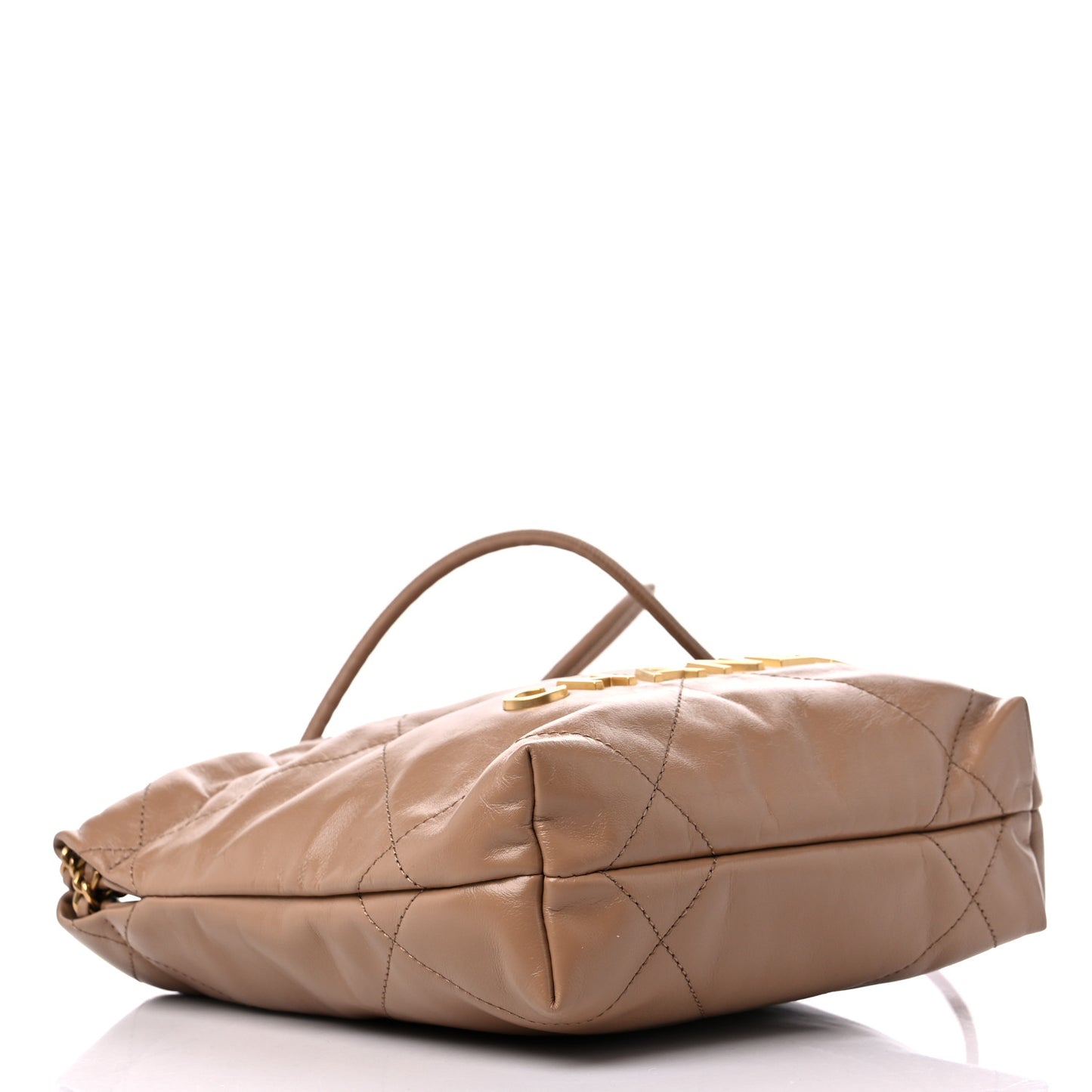 Shiny Calfskin Quilted Mini Chanel 22 Dark Beige