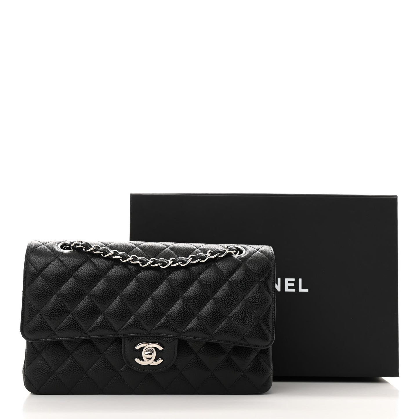Caviar Quilted Medium Double Flap Black