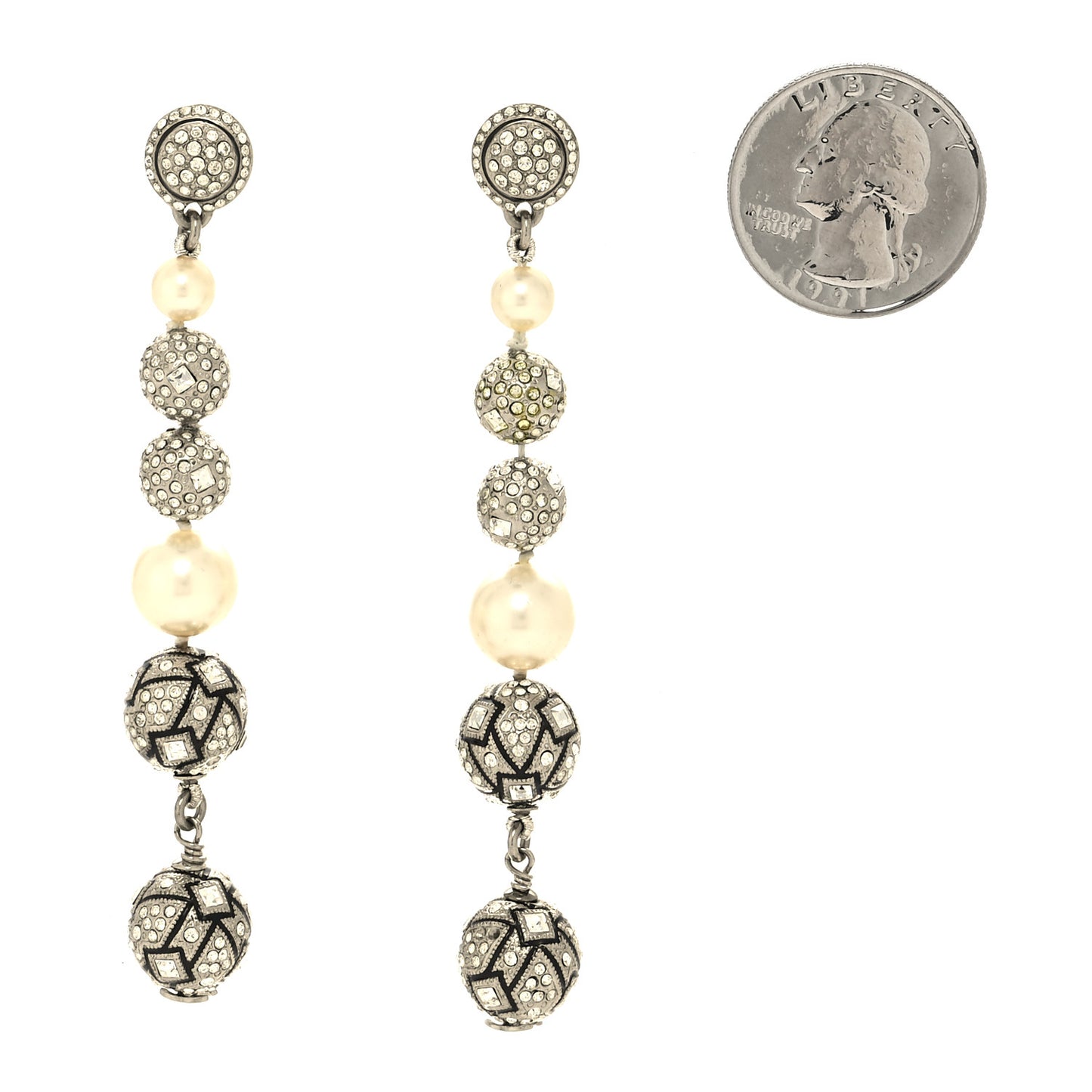 Pearl Crystal Long Drop Earrings Pearly White Gold