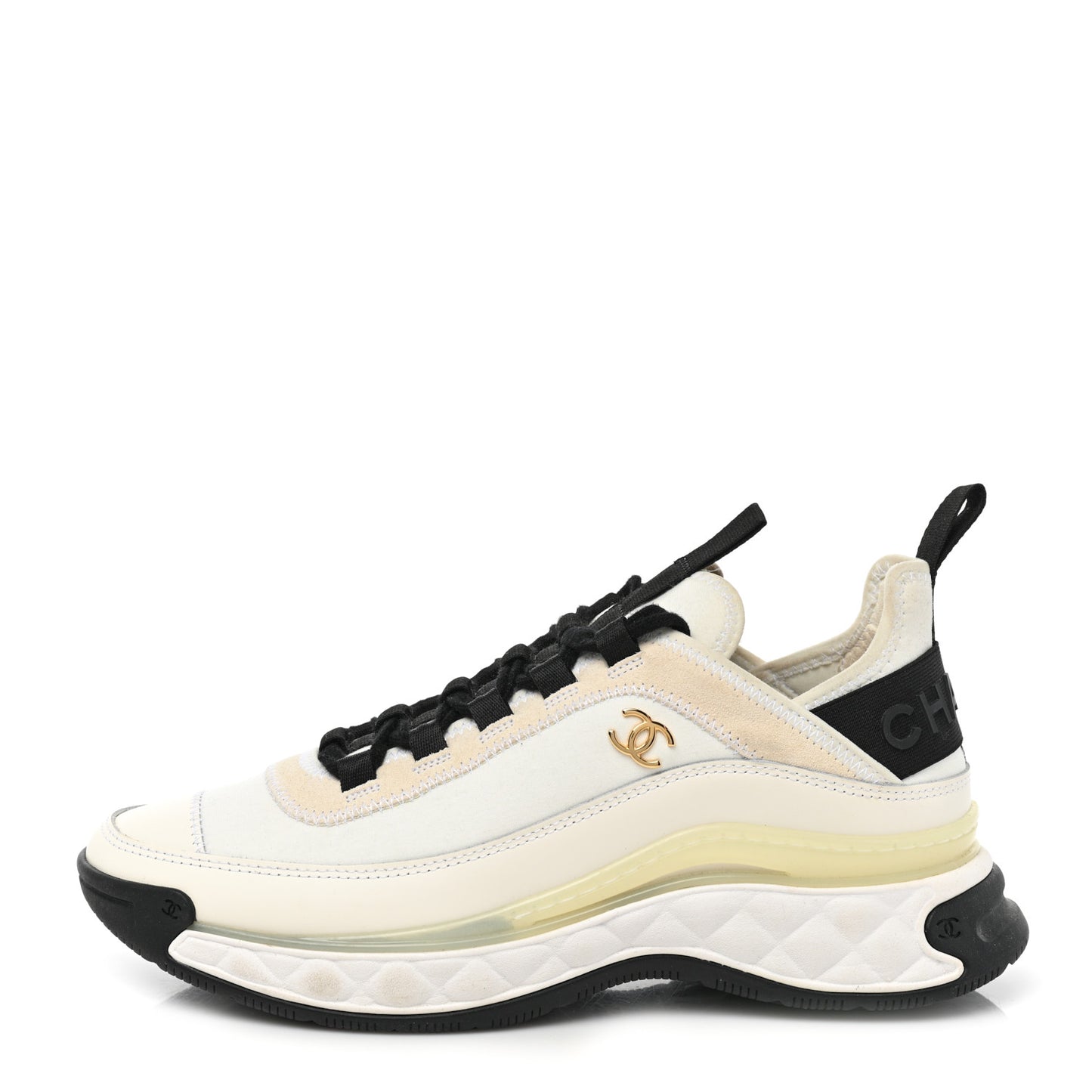 Velvet Calfskin Mixed Fibers CC Sneakers 38 Ivory Black