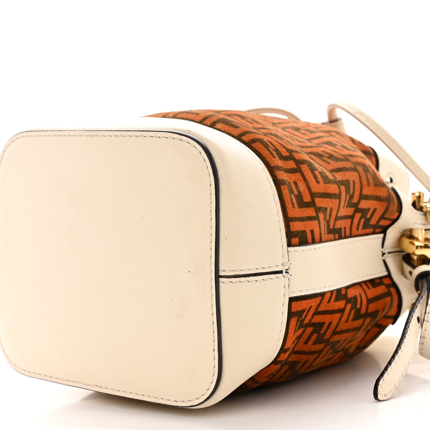 Suede Vitello King F is Fendi Micro FF Mini Mon Tresor Bucket Bag Arancio Marrone White Ice