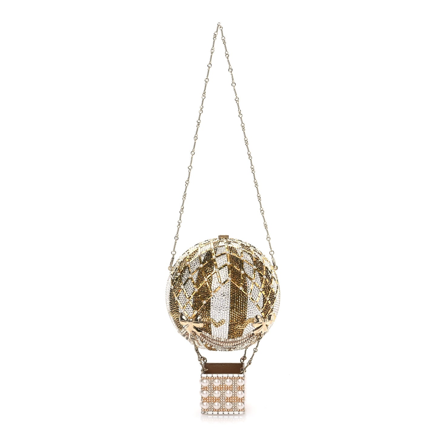 Crystal Pearl Amelia Hot Air Balloon Minaudiere Clutch Champagne
