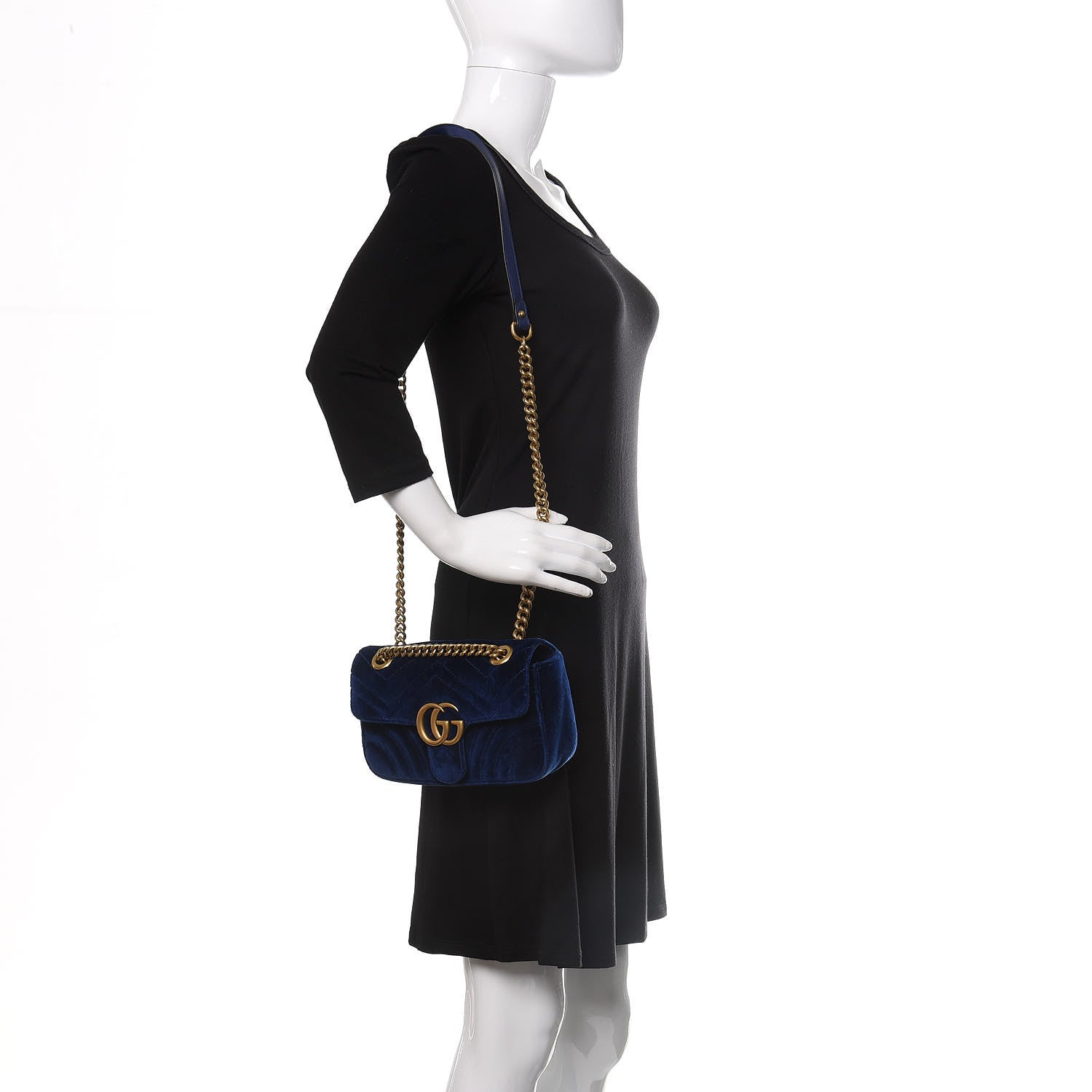 Gucci Velvet Matelasse Mini GG Marmont Shoulder Bag Cobalt Blue 2 of 10