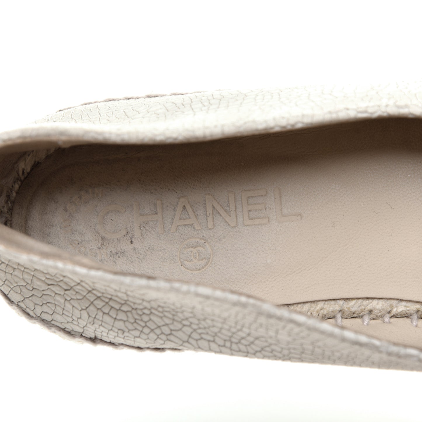 Crackled Calfskin Espadrilles 40 Light Beige Black