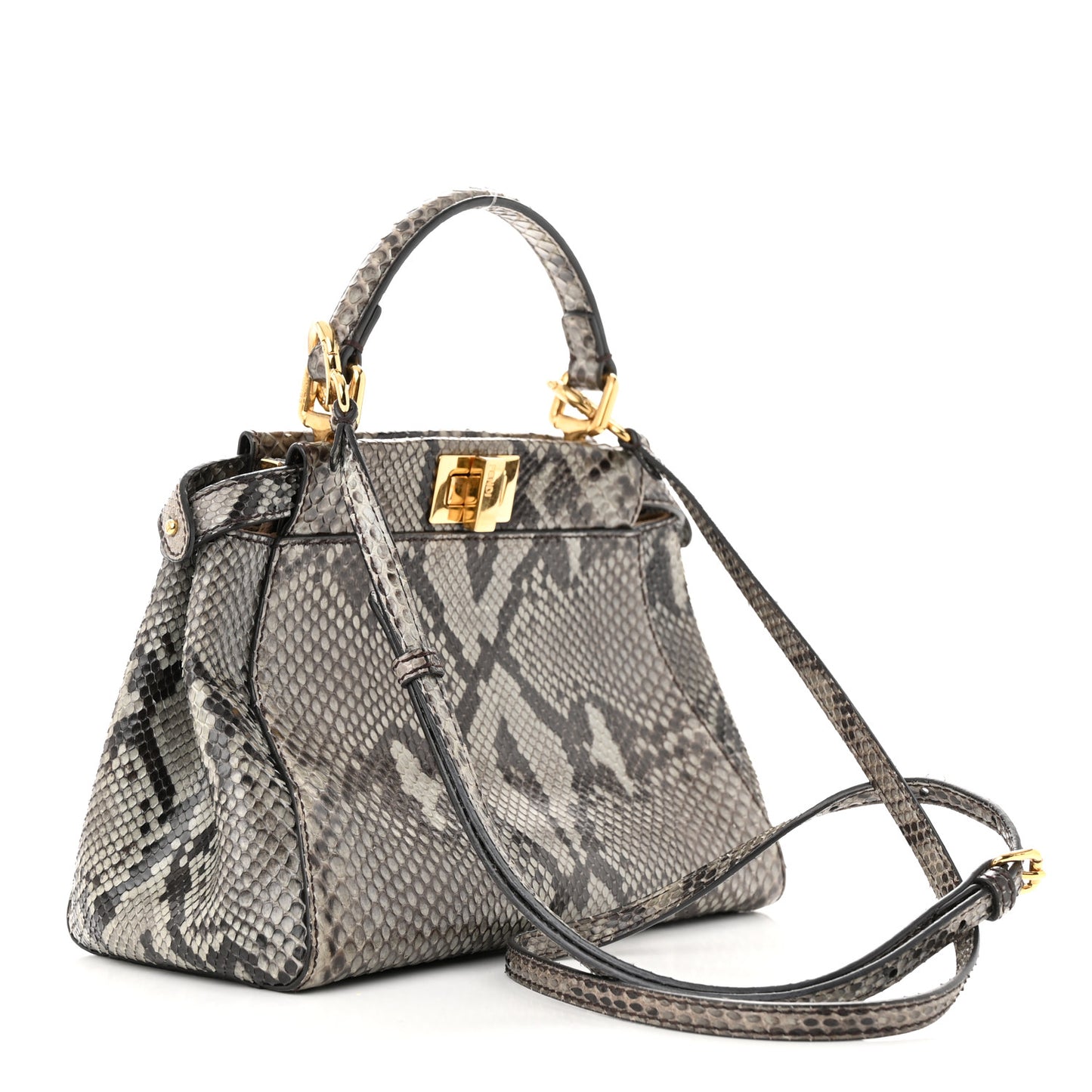 Snakeskin Camoscio Mini Peekaboo Iconic Satchel Asfalto Nocciola