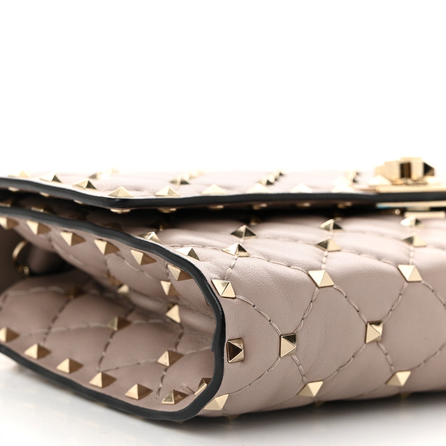 Lambskin Rockstud Spike Wallet on Chain Poudre