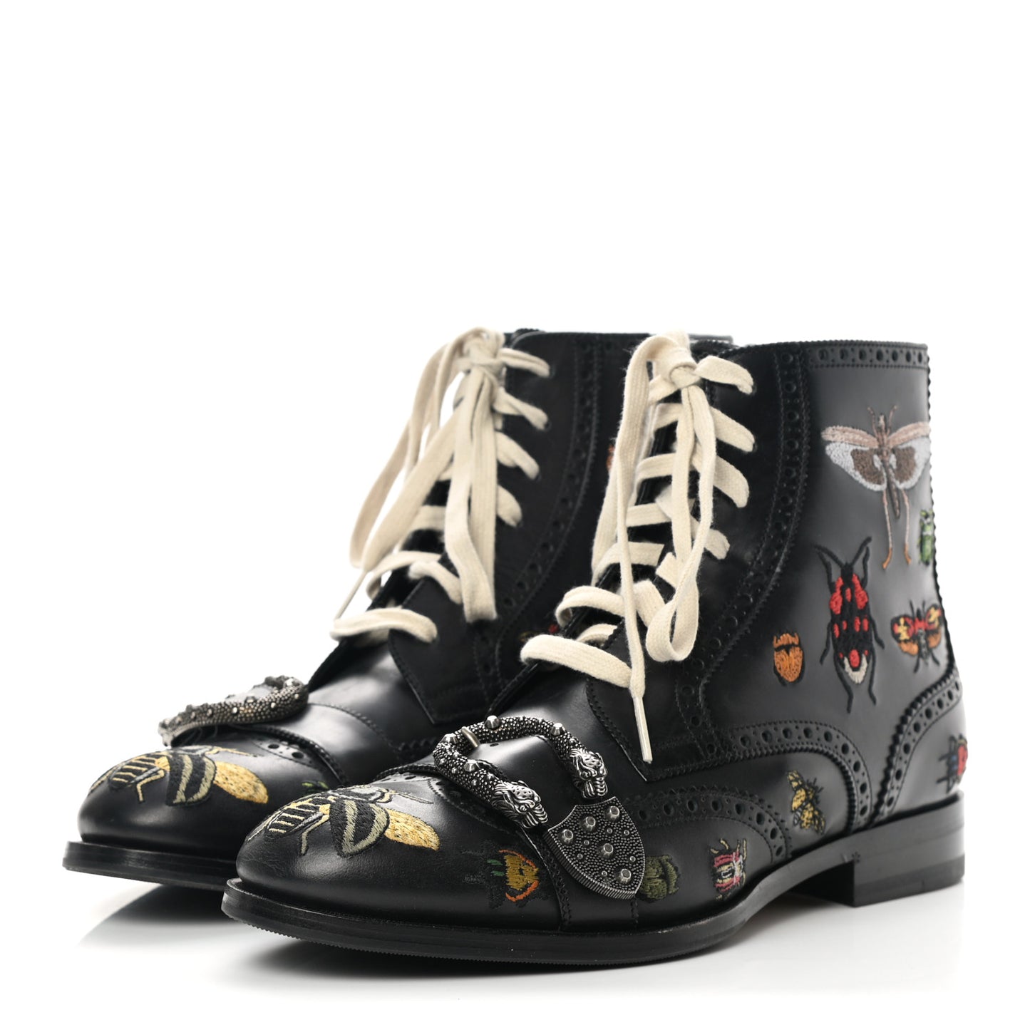 Calfskin Bug Embroidered Mens Queercore Brogue Wingtip Boots 8.5 Black