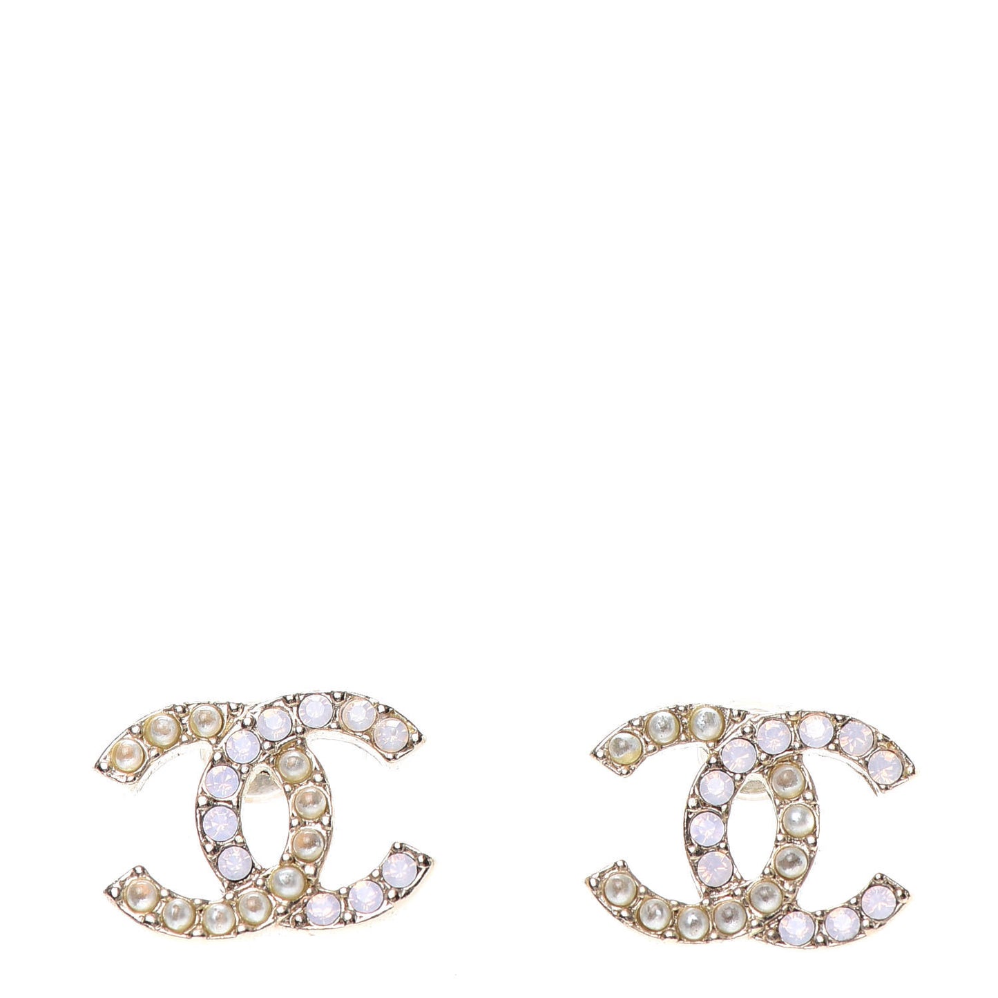 Pearl Crystal CC Earrings Light Gold