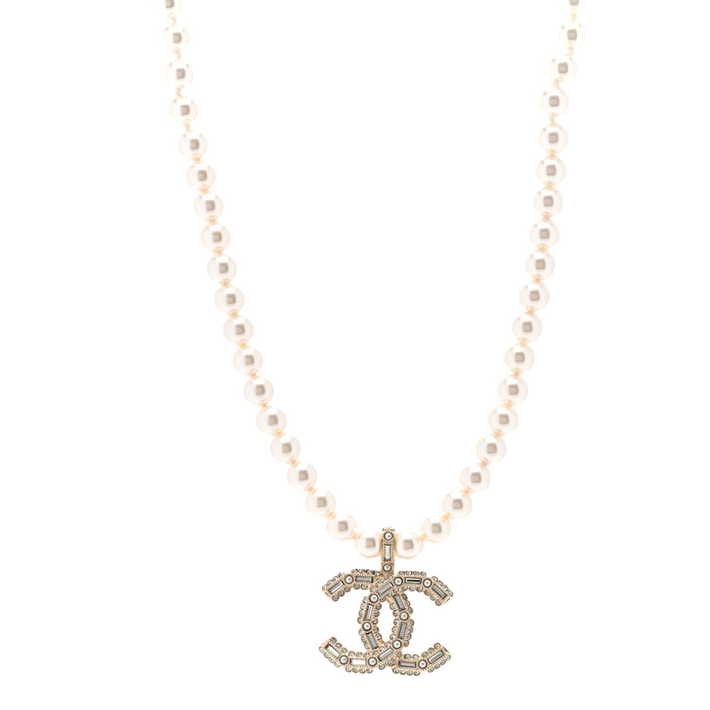 Pearl Crystal Baguette CC Short Necklace Gold
