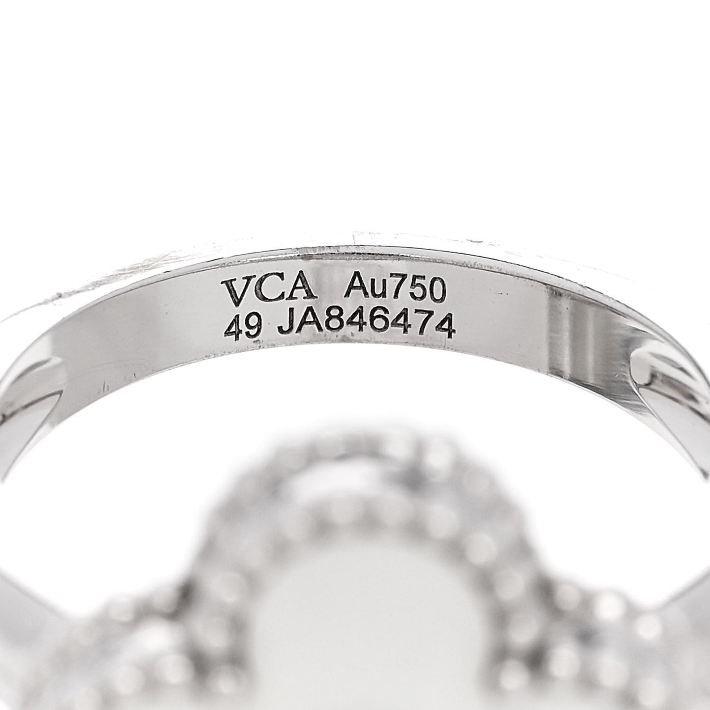 18K White Gold Diamond Mother of Pearl Vintage Alhambra Ring 49 4.75