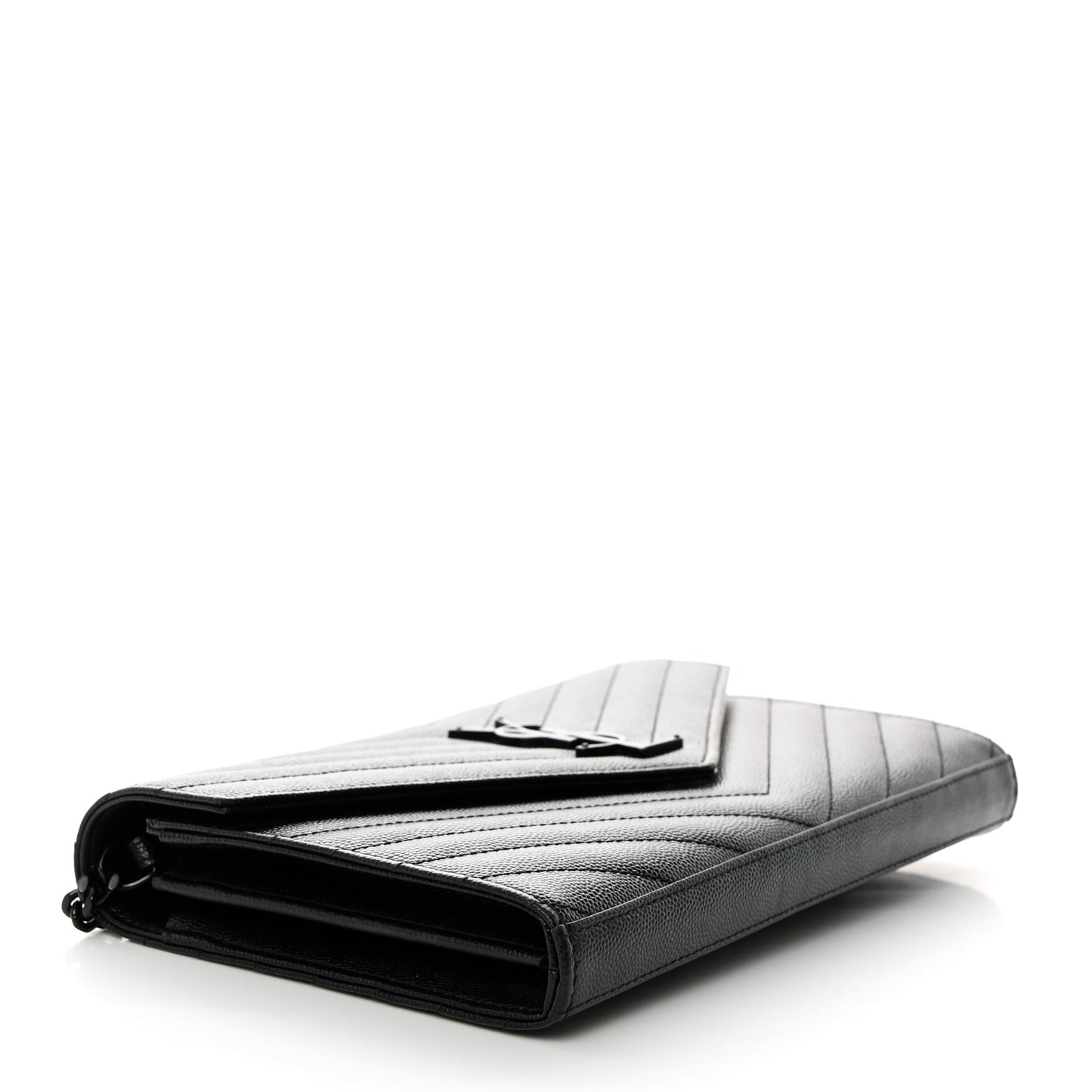 Grain De Poudre Matelasse Chevron Monogram Monochrome Chain Wallet Black