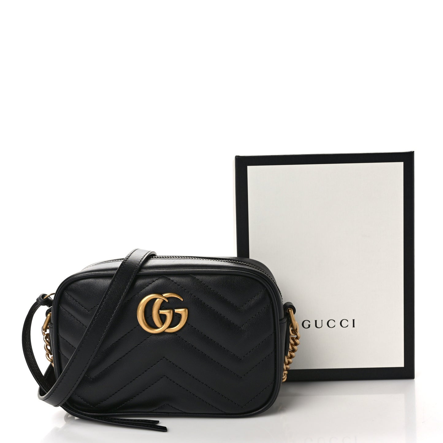 Calfskin Matelasse Mini GG Marmont Chain Shoulder Bag Black