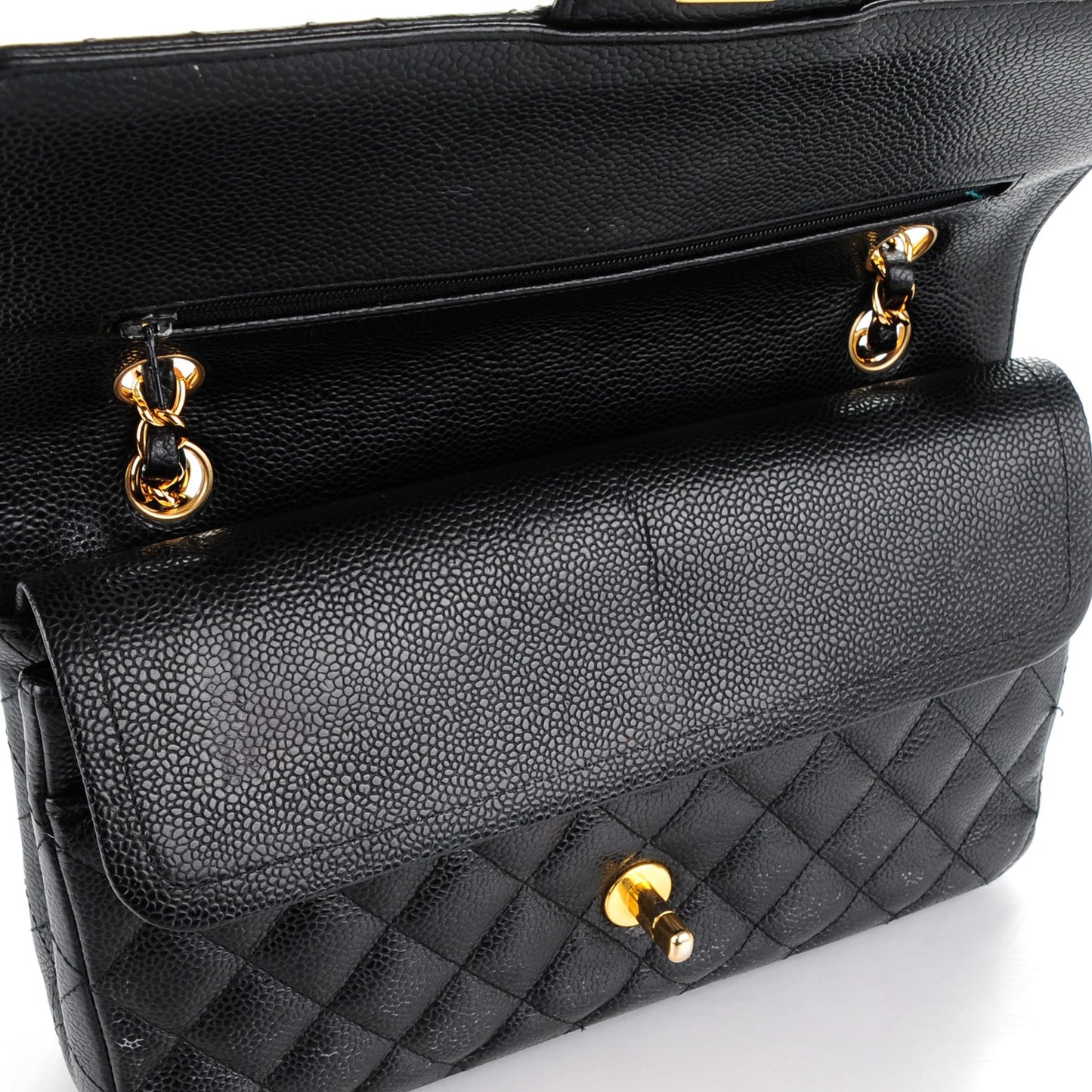 Caviar Quilted Medium Double Flap Black