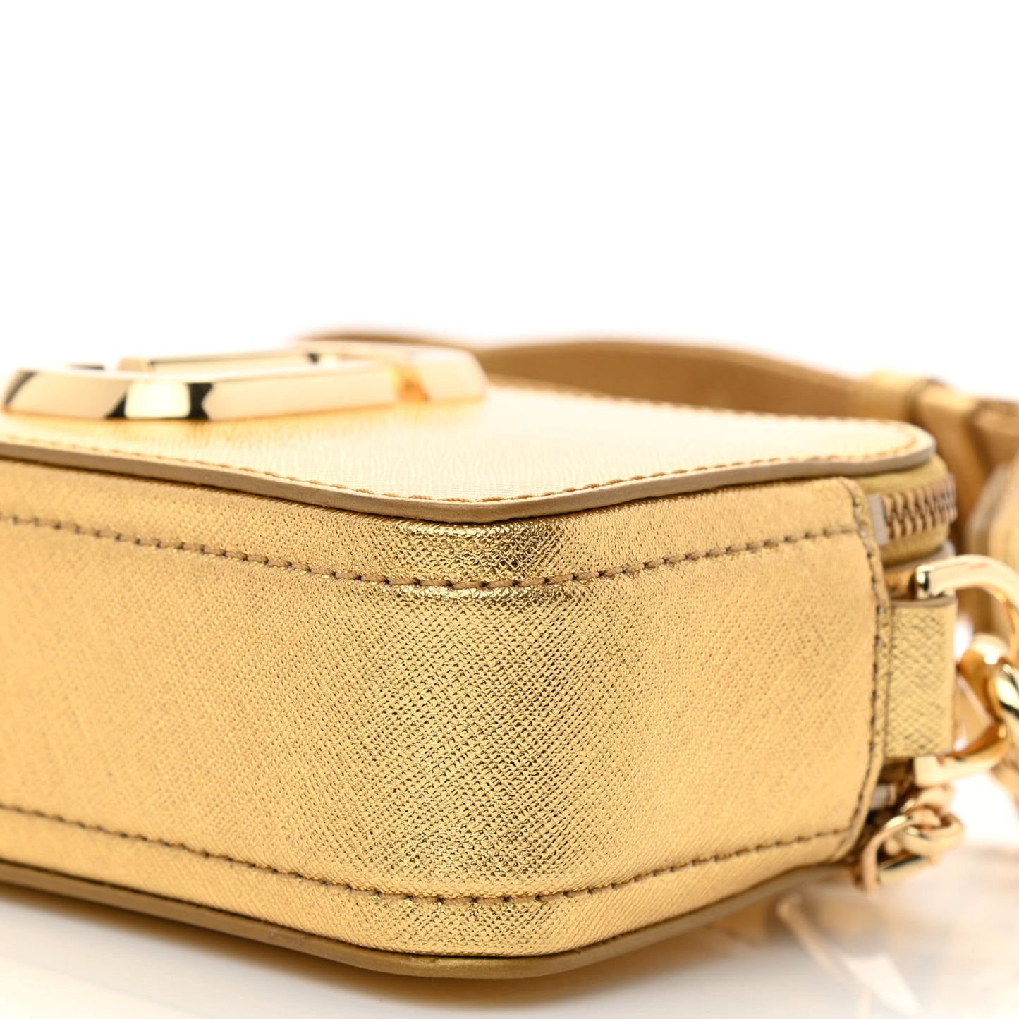 Metallic Saffiano Small Snapshot Camera Bag Gold