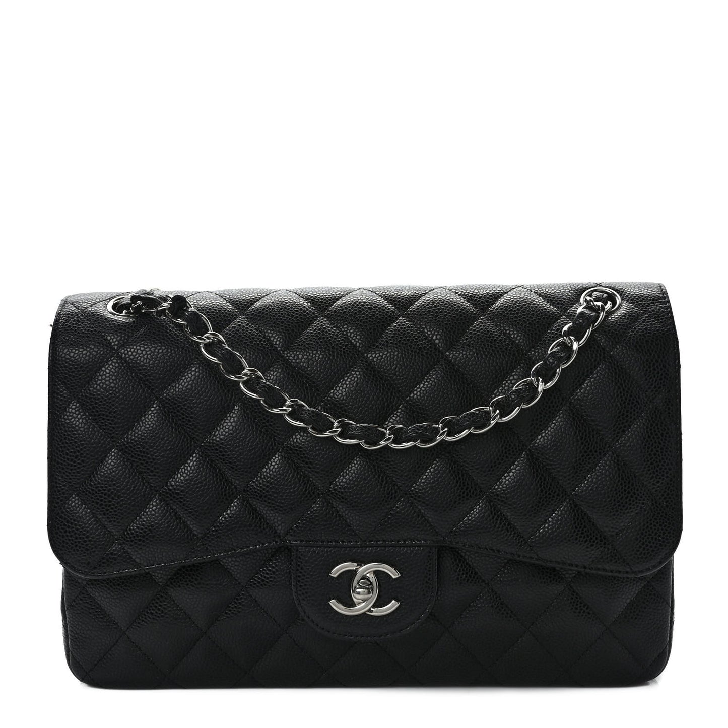 Caviar Quilted Jumbo Double Flap Black