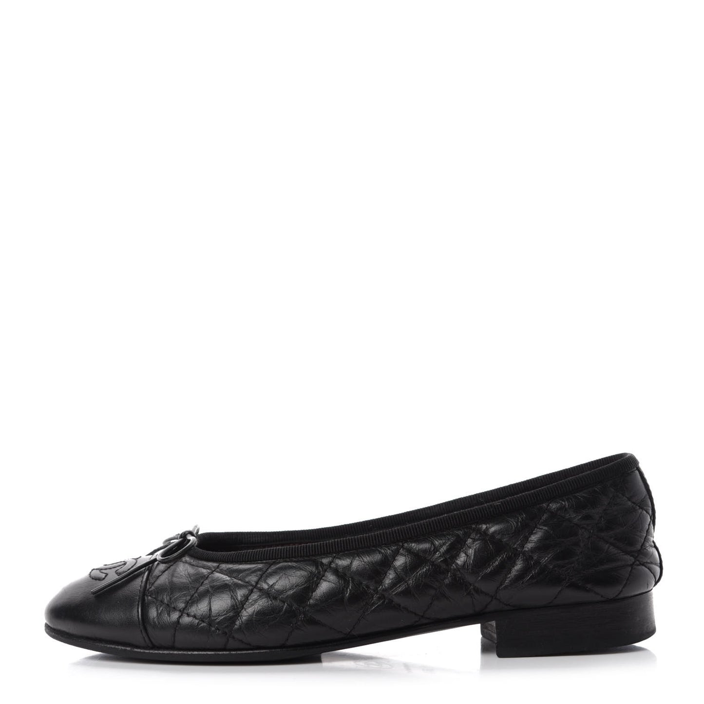 Aged Calfskin Quilted CC Cap Toe Ballerina Flats 35.5 Black
