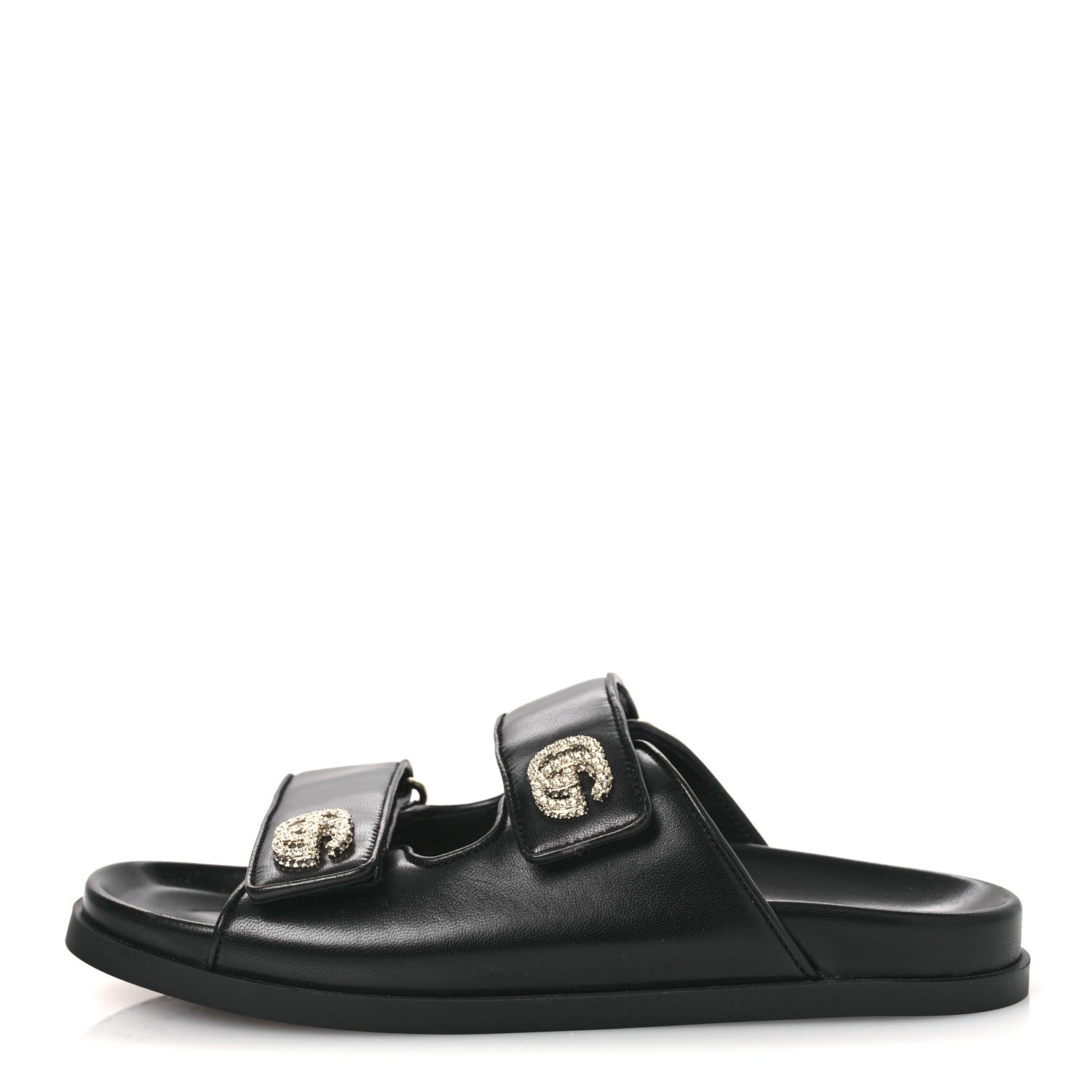 Gucci Nappa Double G Crystal Womens Isla Dad Sandals 38 Black