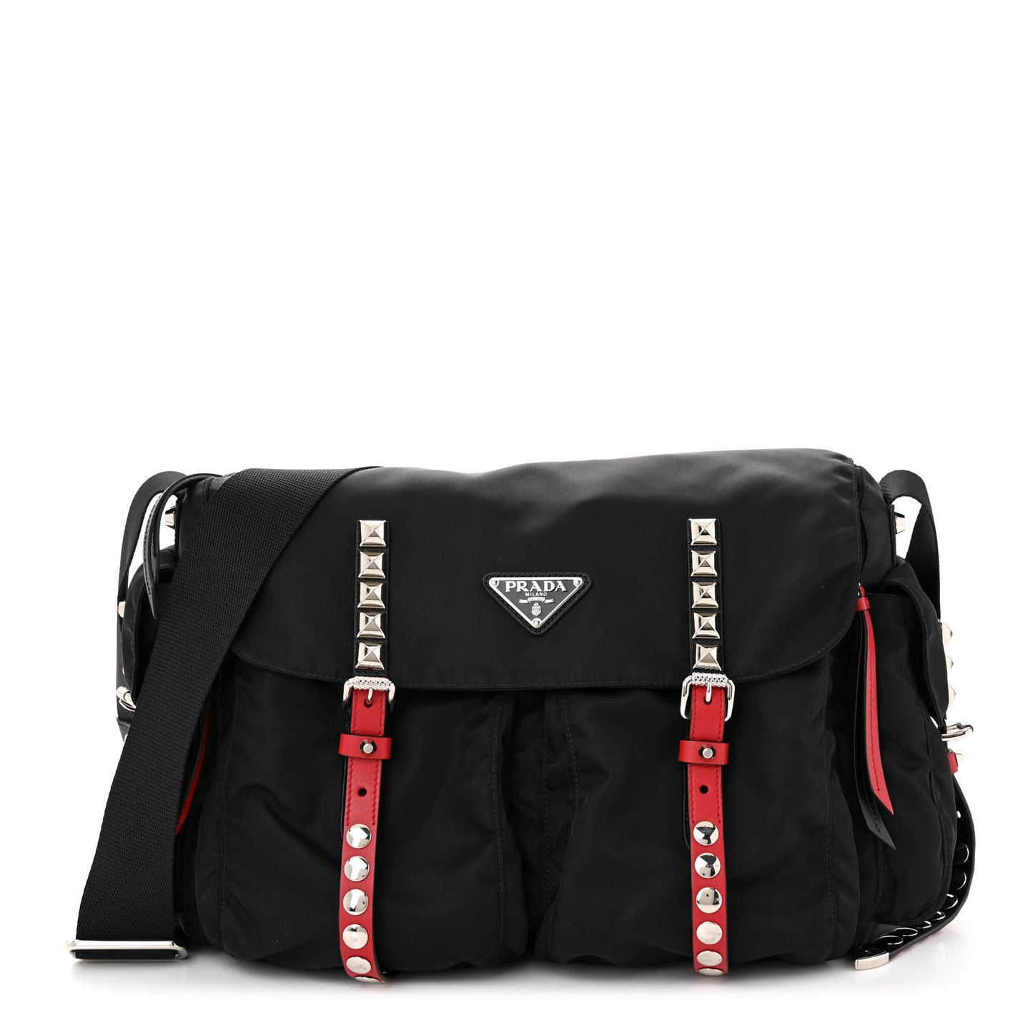 Nylon New Vela Studded Messenger Black Fuoco