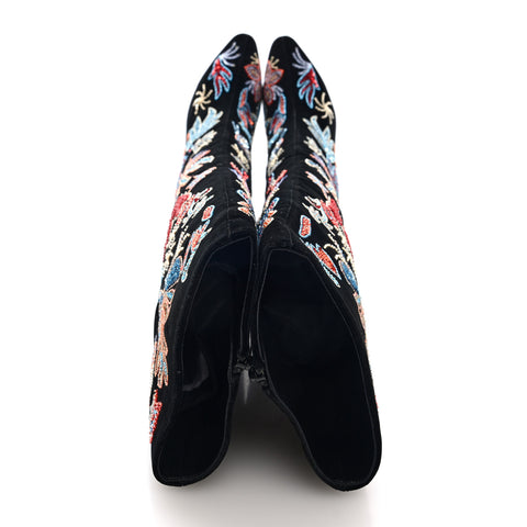 Velvet Embroidered Claire Boots 36 Black
