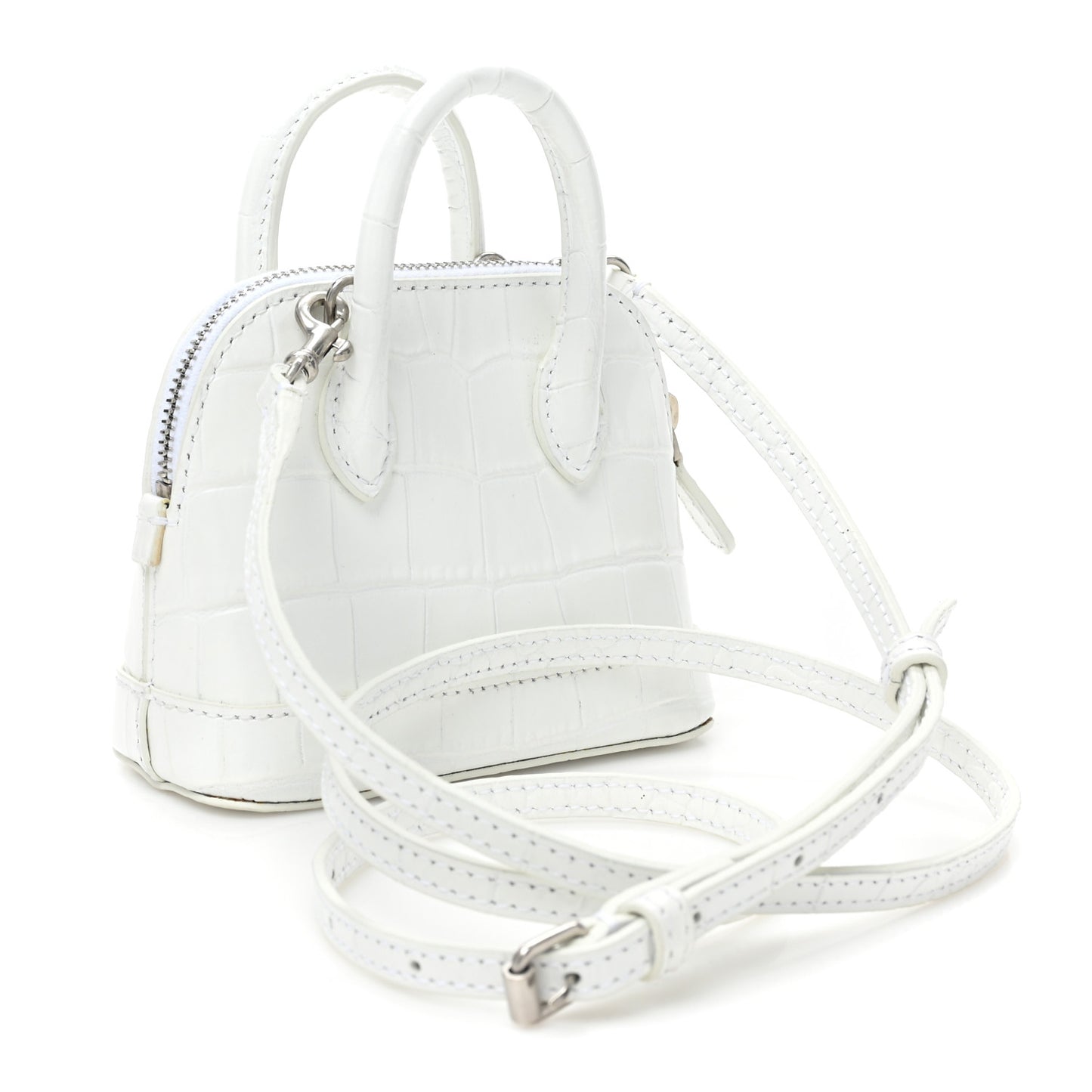 Calfskin Logo Crocodile Embossed Mini Ville Top Handle Bag White Black