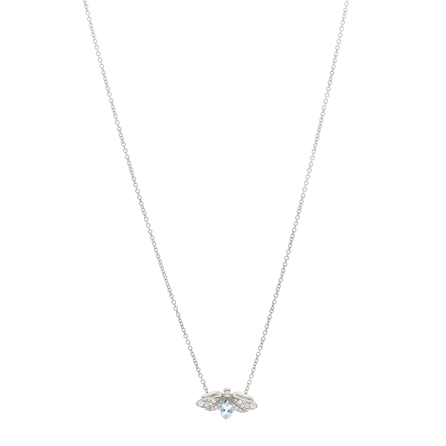 Platinum Diamond Aquamarine Paper Flowers Firefly Pendant Necklace
