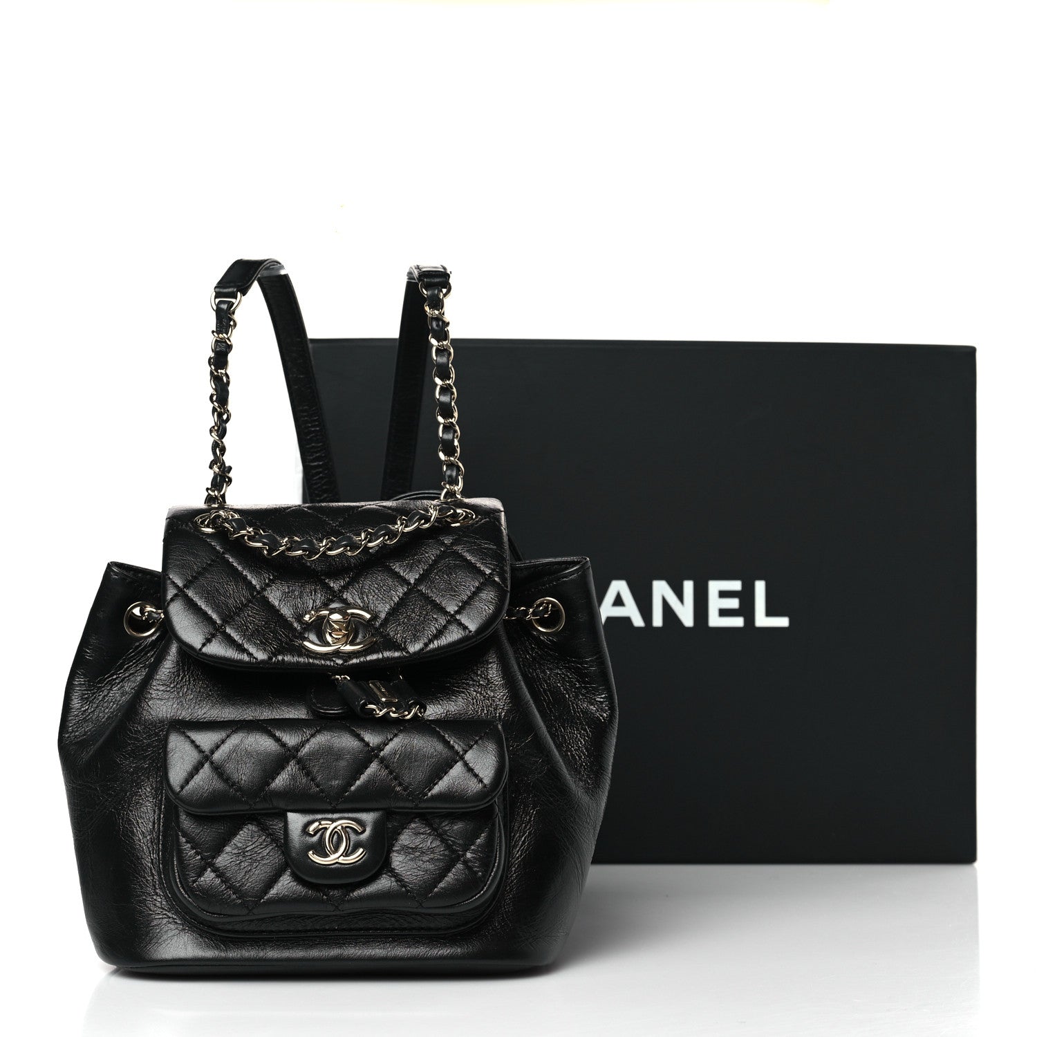 Chanel Glazed Aged Calfskin Quilted Small Duma Drawstring Backpack Black 9 of 9