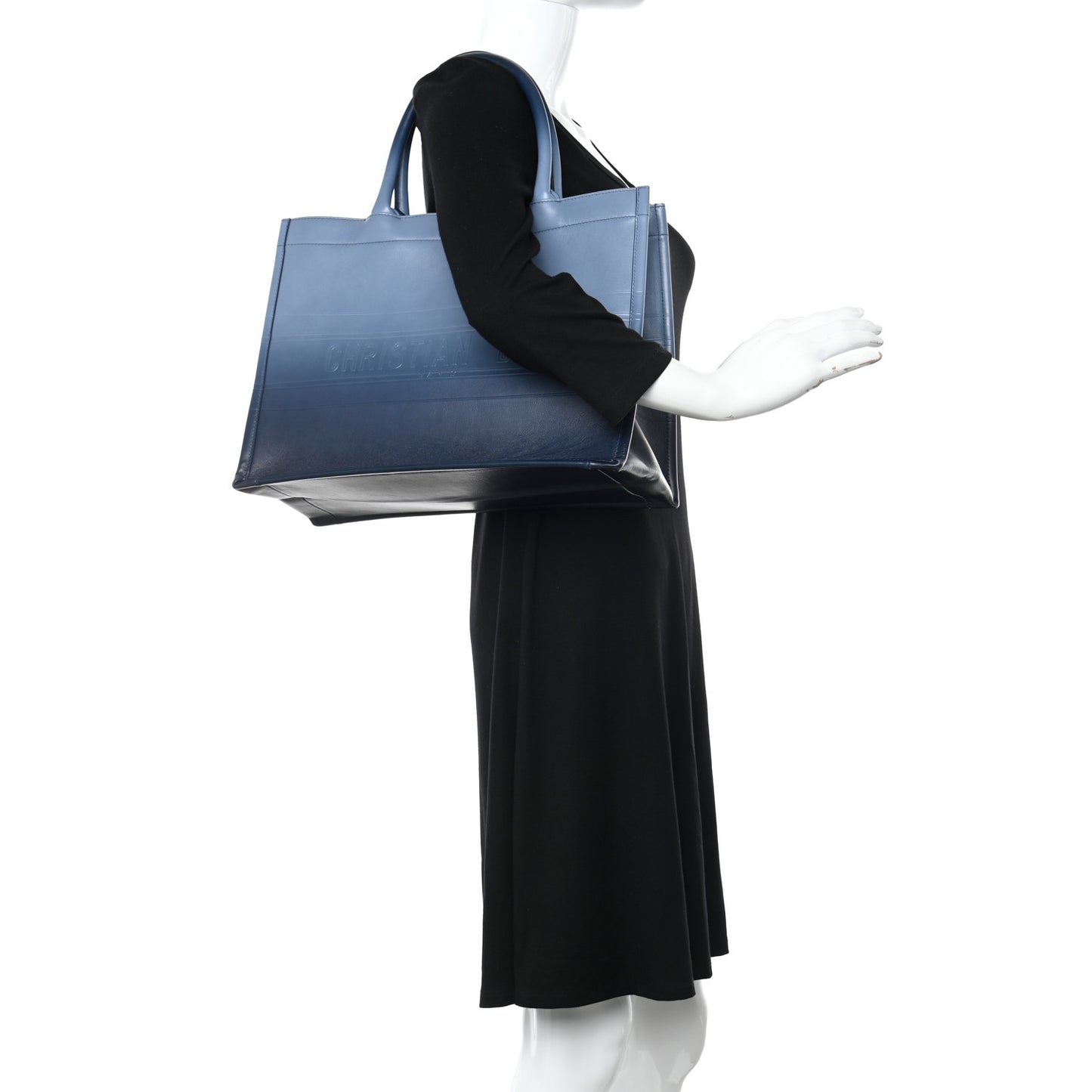 Gradient Smooth Calfskin Embossed Medium Book Tote Indigo Blue