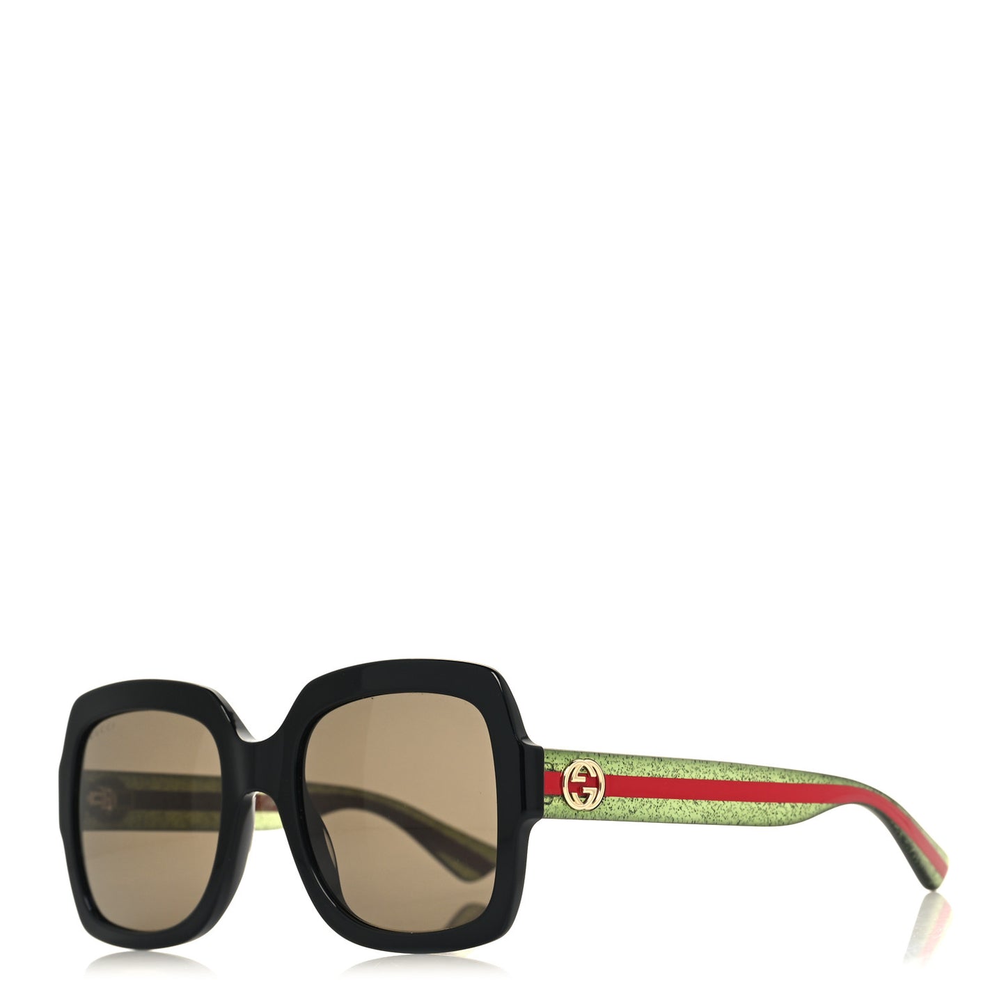 Acetate Square Frame Web Glitter Sunglasses GG0036S Black Green