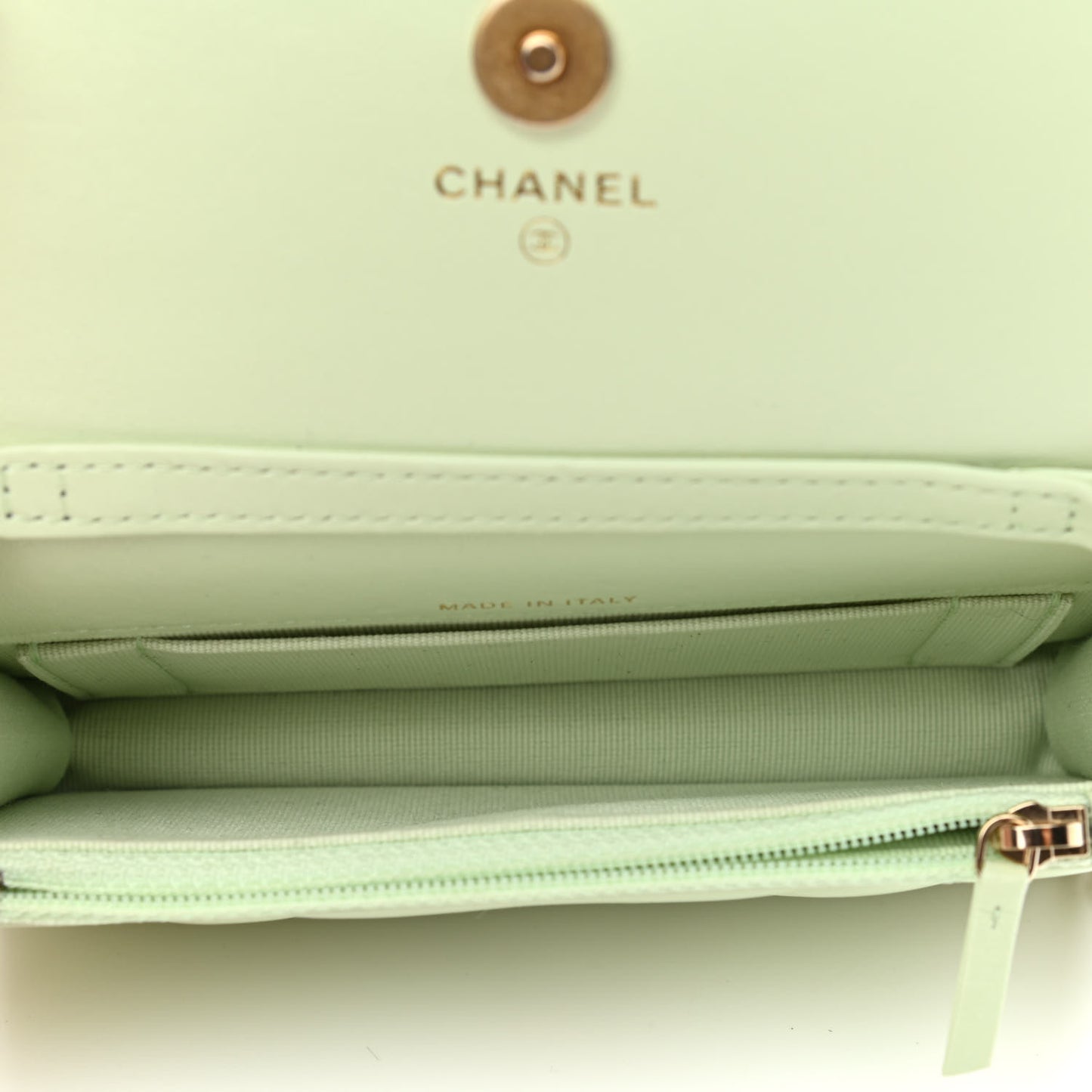 Lambskin Quilted Chanel 19 Clutch With Chain Light Green