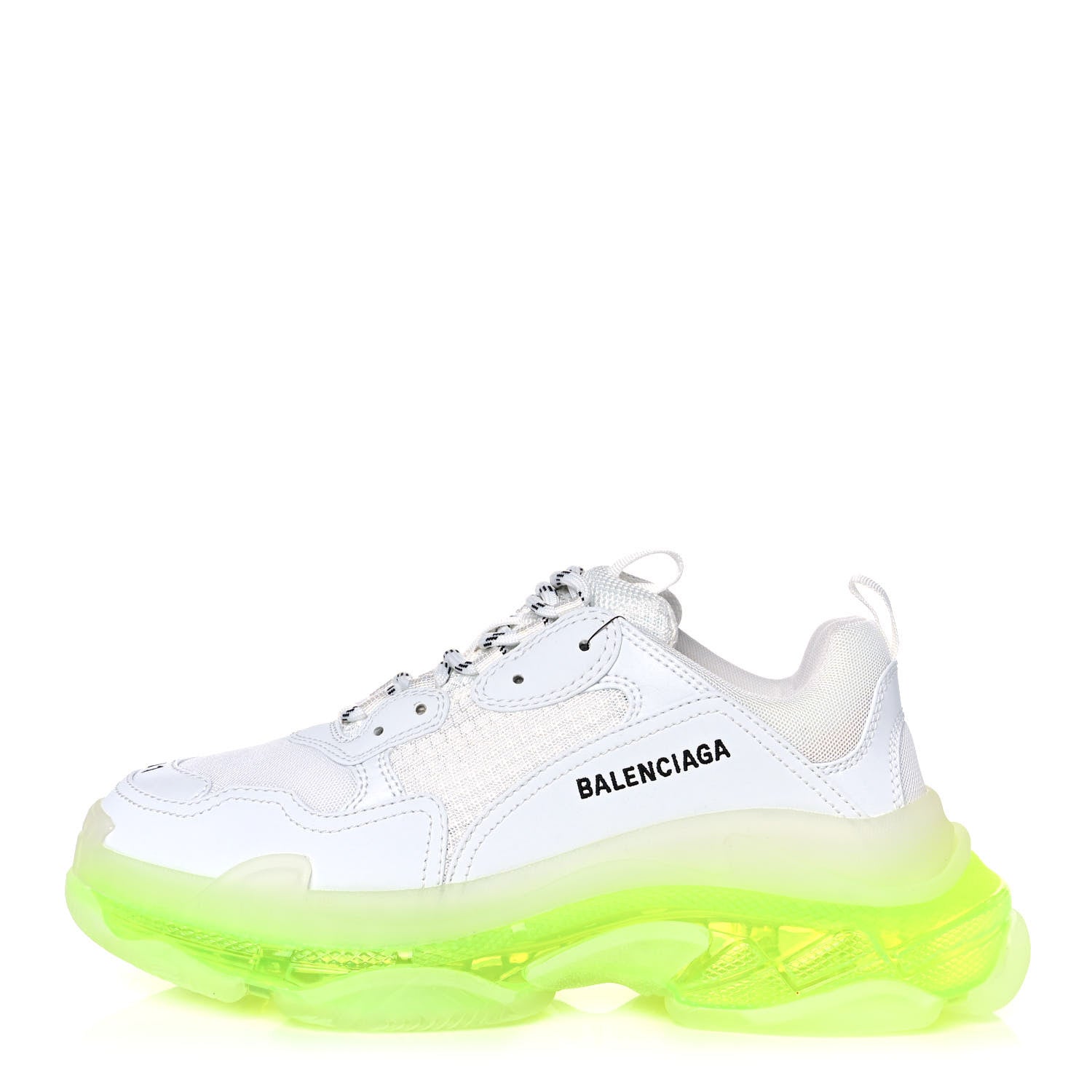 Balenciaga Fabric Mesh Clear Sole Fluo Womens Triple S Sneakers 41 White Fluo Yellow 1 of 10
