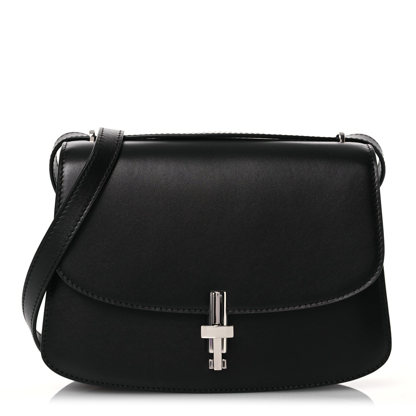 Polished Saddle Calfskin Sofia 8.75 Shoulder Bag Black
