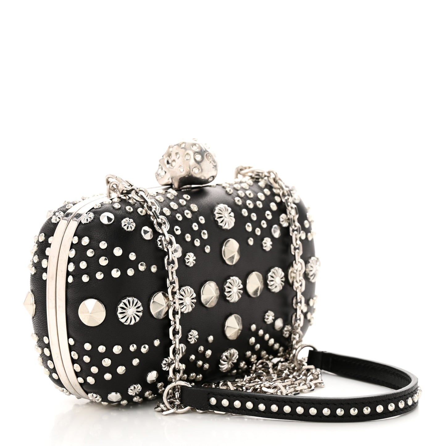Nappa Studded Britannia Skull Box Clutch Black