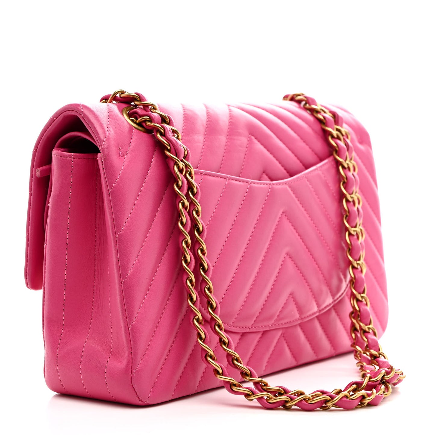 Lambskin Chevron Quilted Medium Double Flap Dark Pink