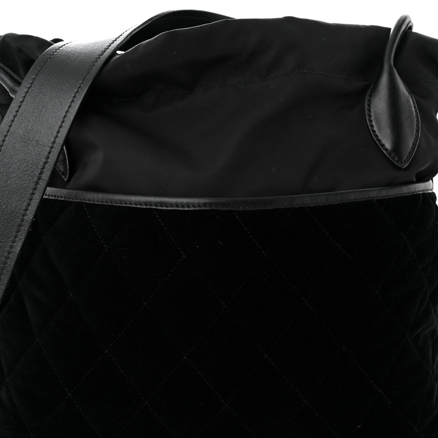 Tessuto Nylon Velluto Ricamo Small Drawstring Bag Black