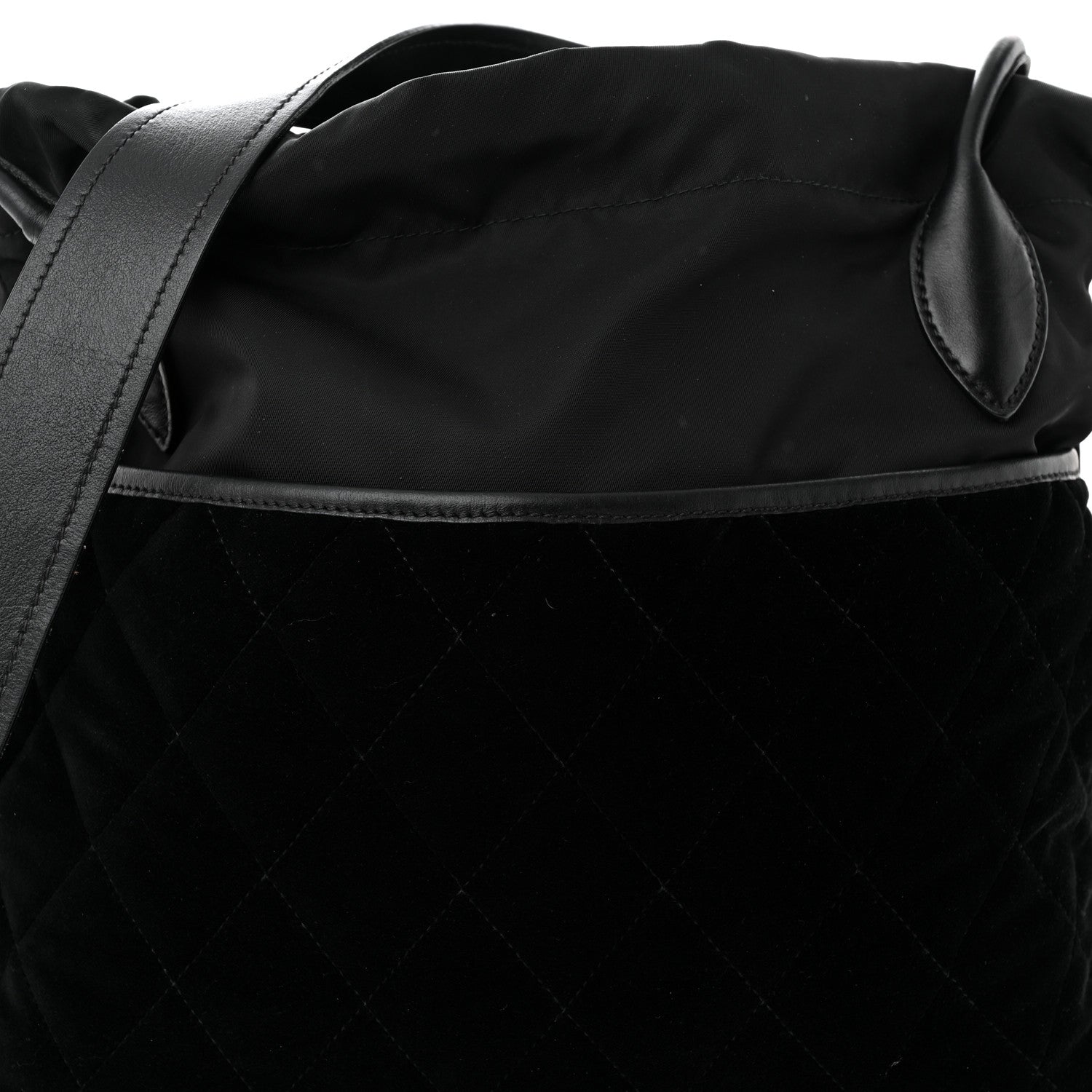 Prada Tessuto Nylon Velluto Ricamo Small Drawstring Bag Black 7 of 11