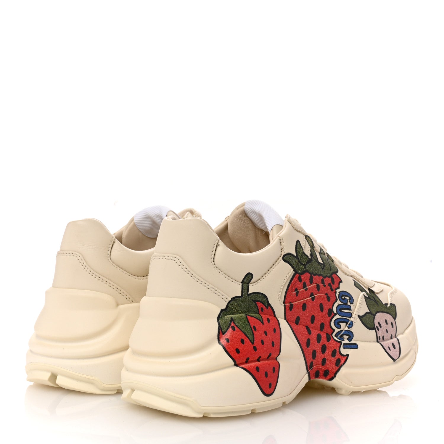 Gucci Apollo Calfskin Strawberry Womens Rhyton Sneakers 35.5 Ivory 5 of 9
