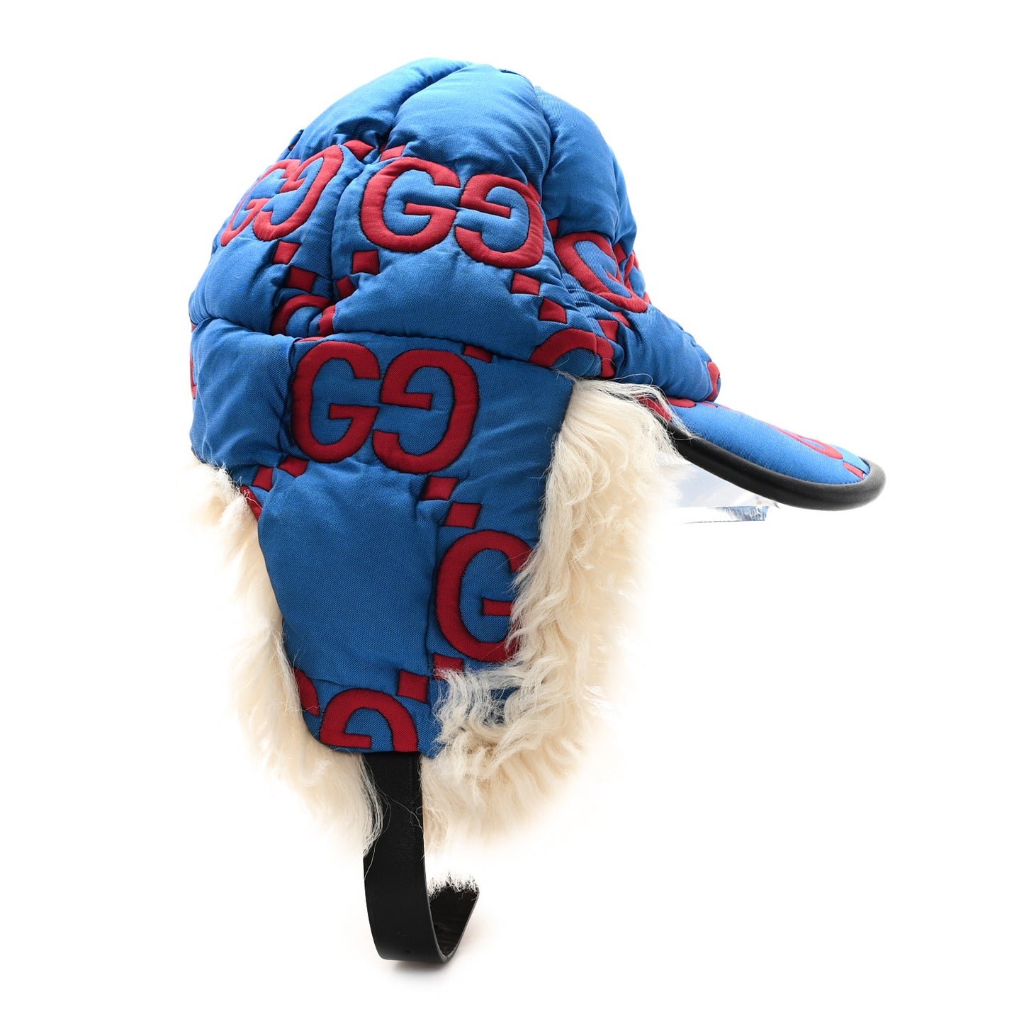Nylon Shearling Padded GG Print Cap Hat S Blue Red